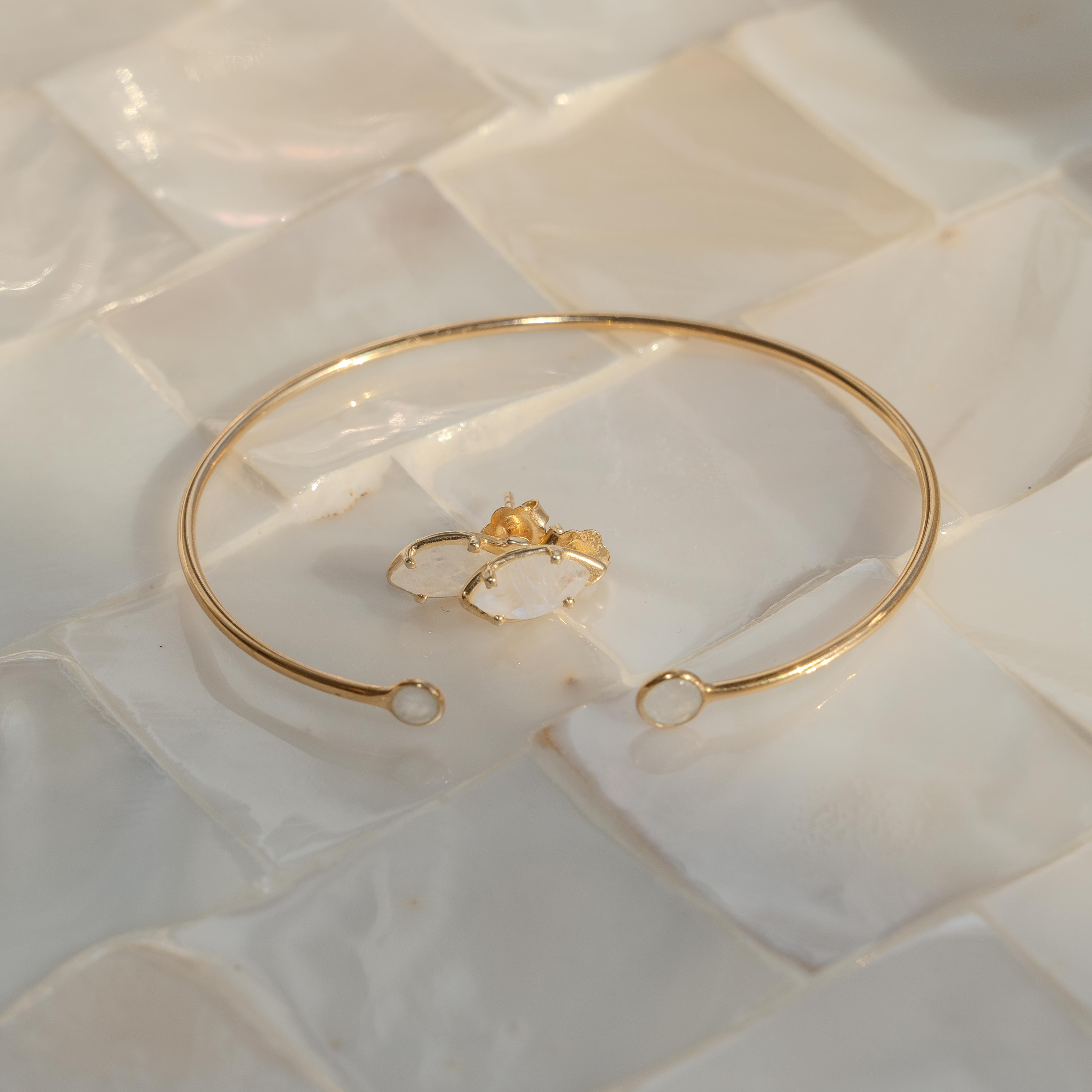 Selene Gold Rainbow Moonstone Cuff Bracelet