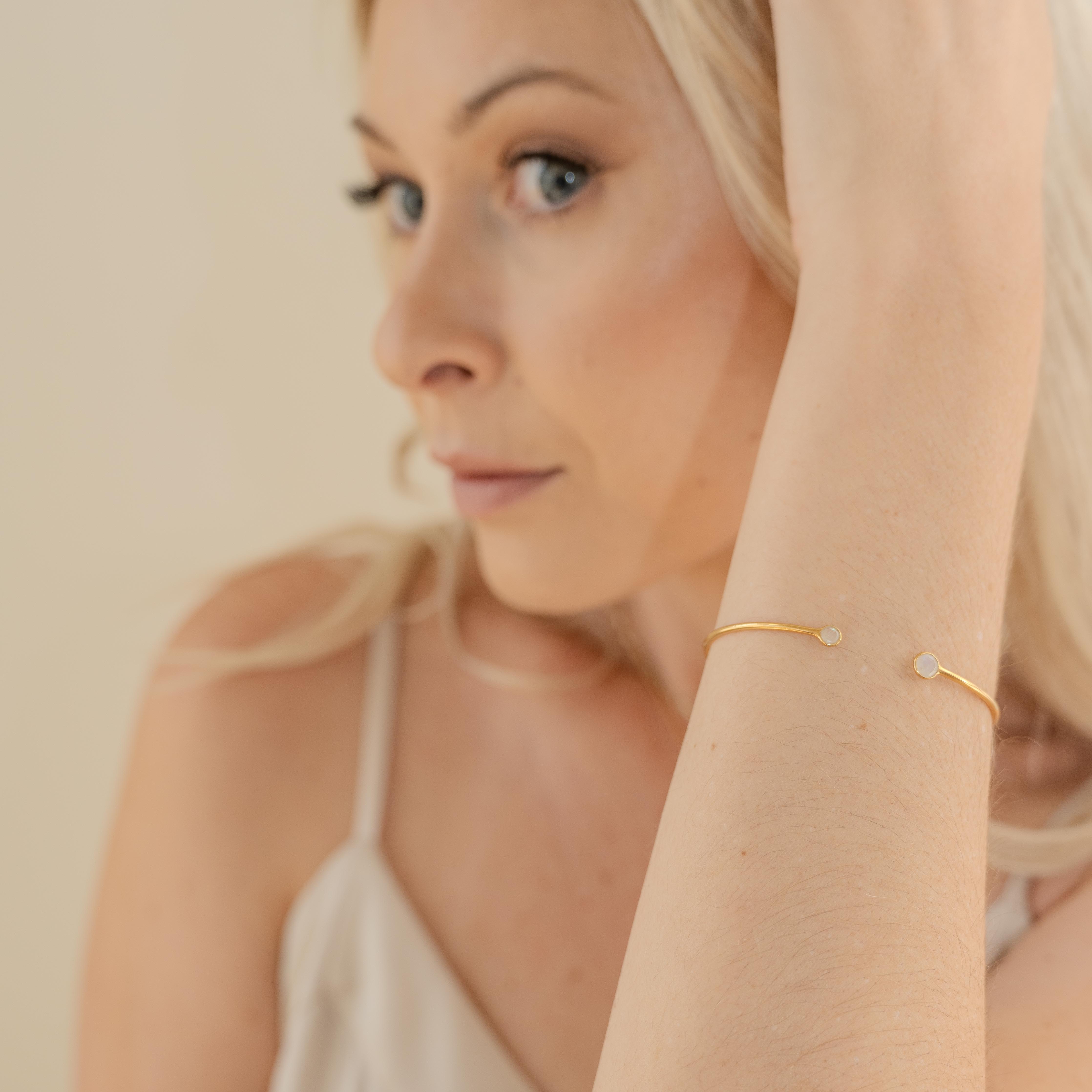 Selene Gold Rainbow Moonstone Cuff Bracelet