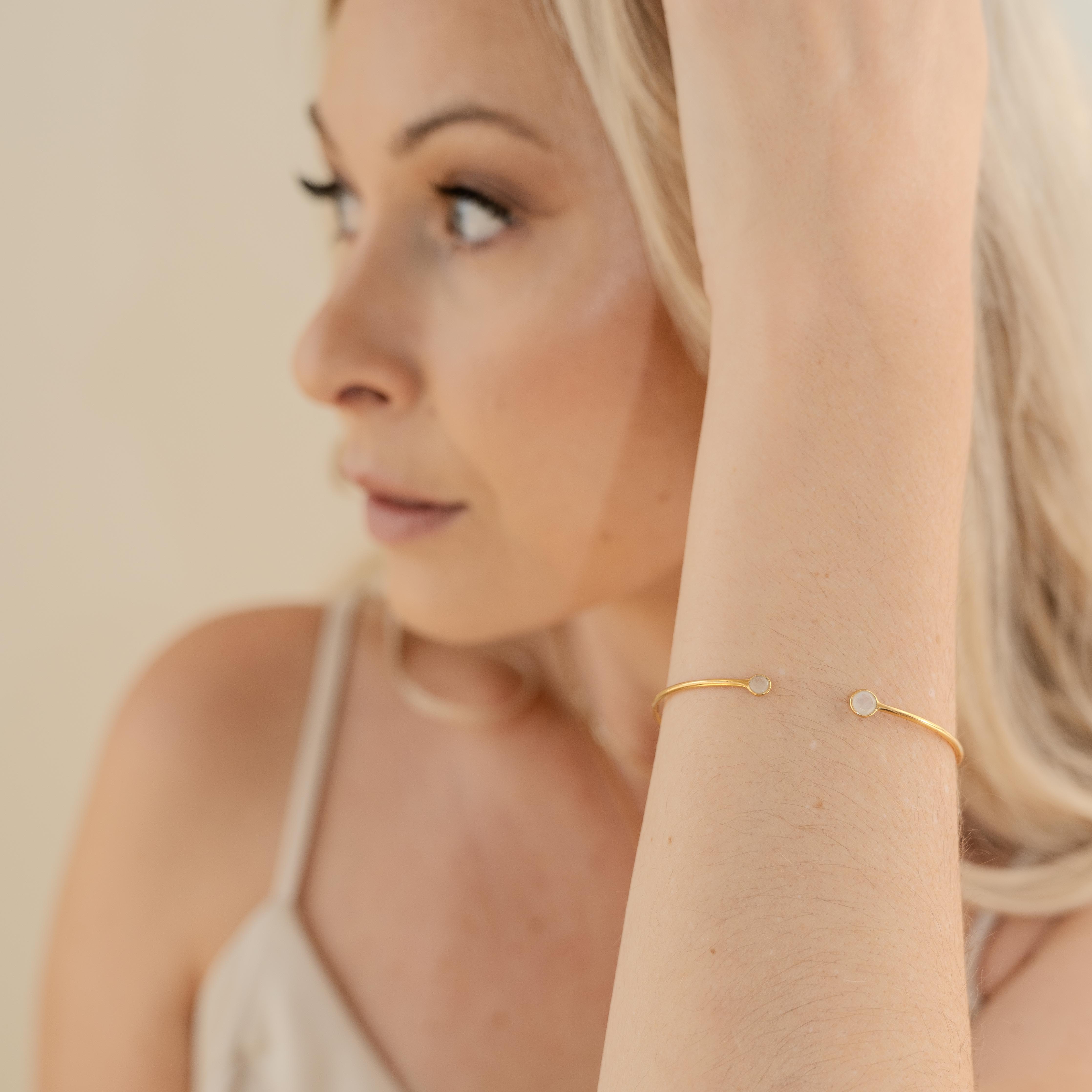 Selene Gold Rainbow Moonstone Cuff Bracelet