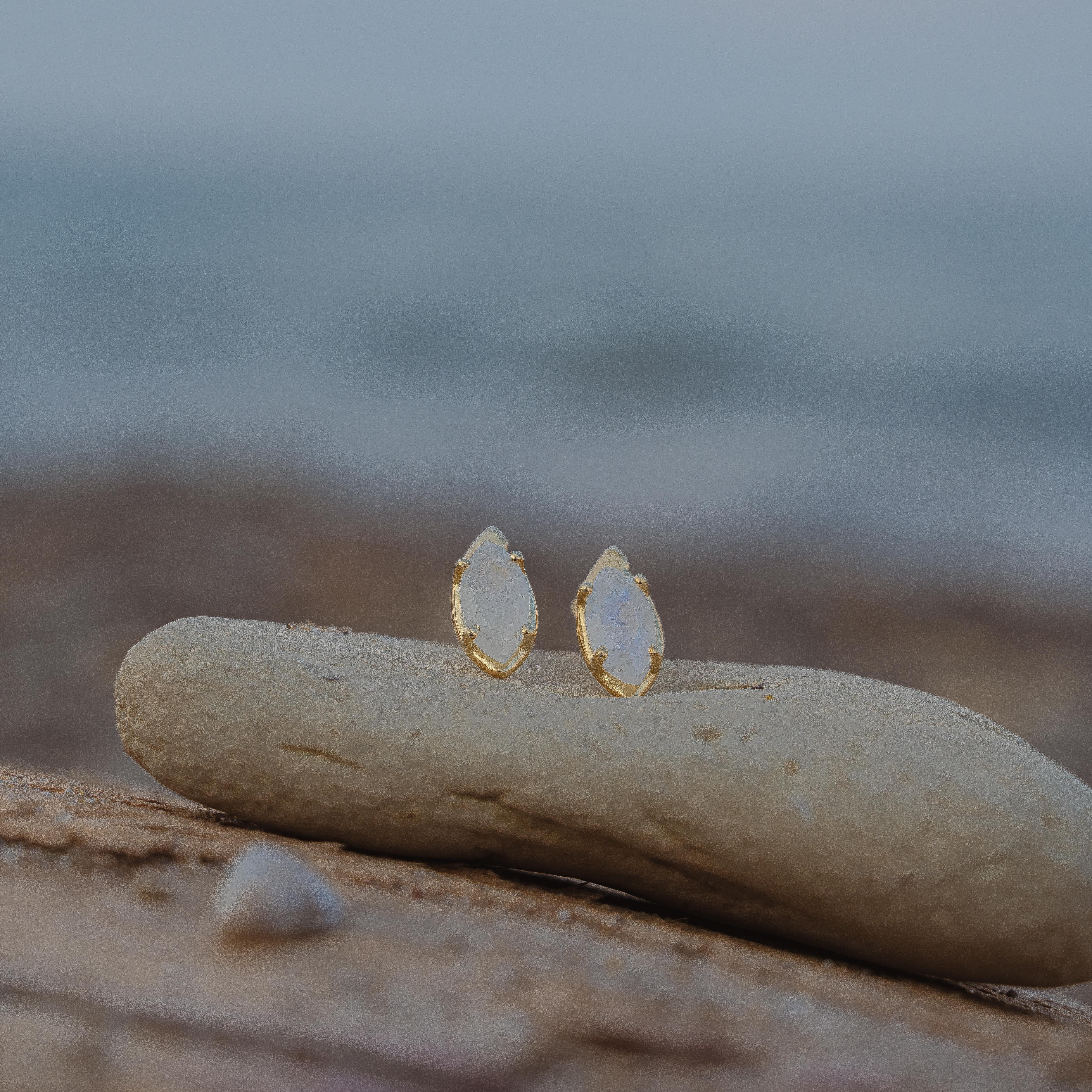 Selene Gold Marquise Rainbow Moonstone Earrings