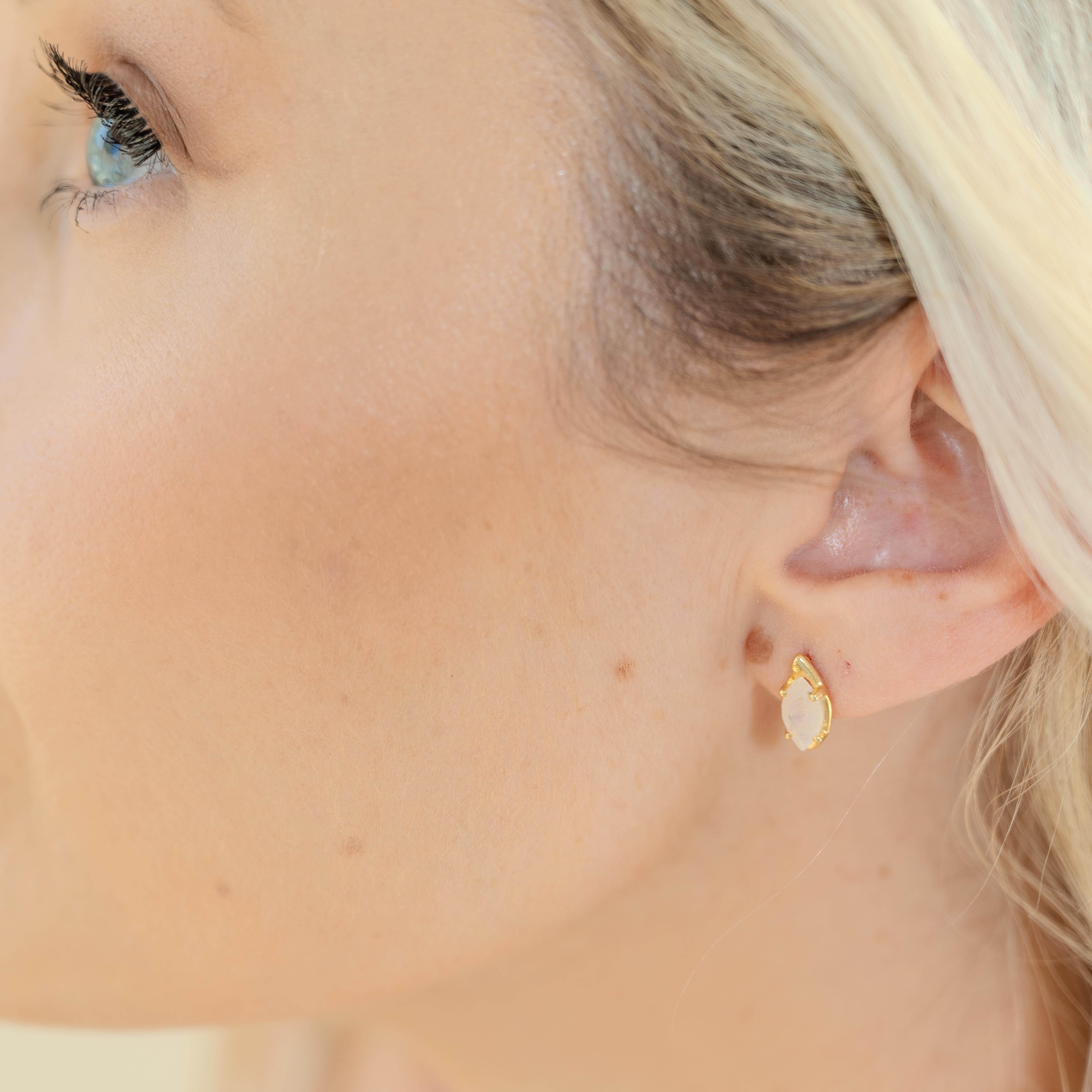 Selene Gold Marquise Rainbow Moonstone Earrings