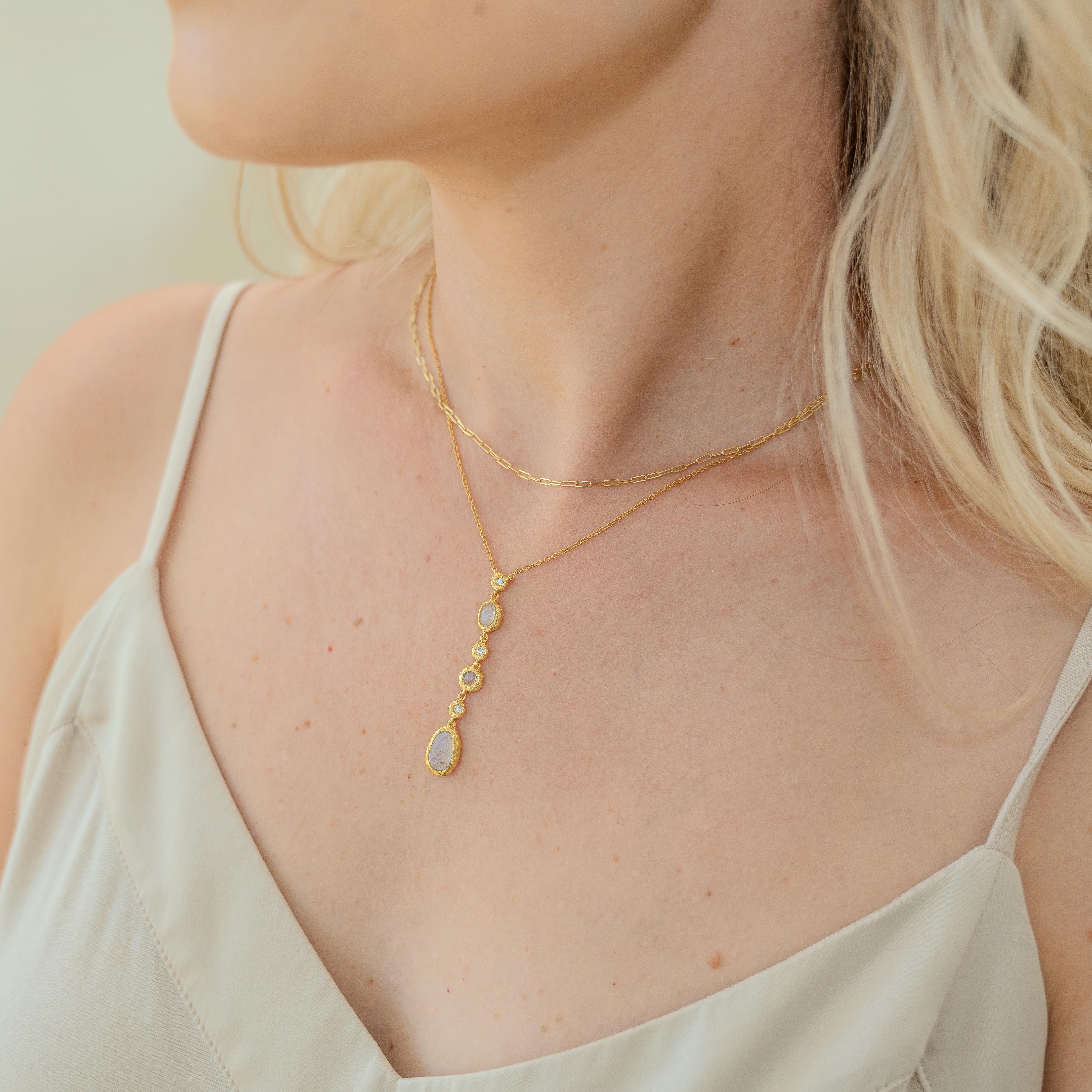Selene Gold Rainbow Moonstone Drop Necklace