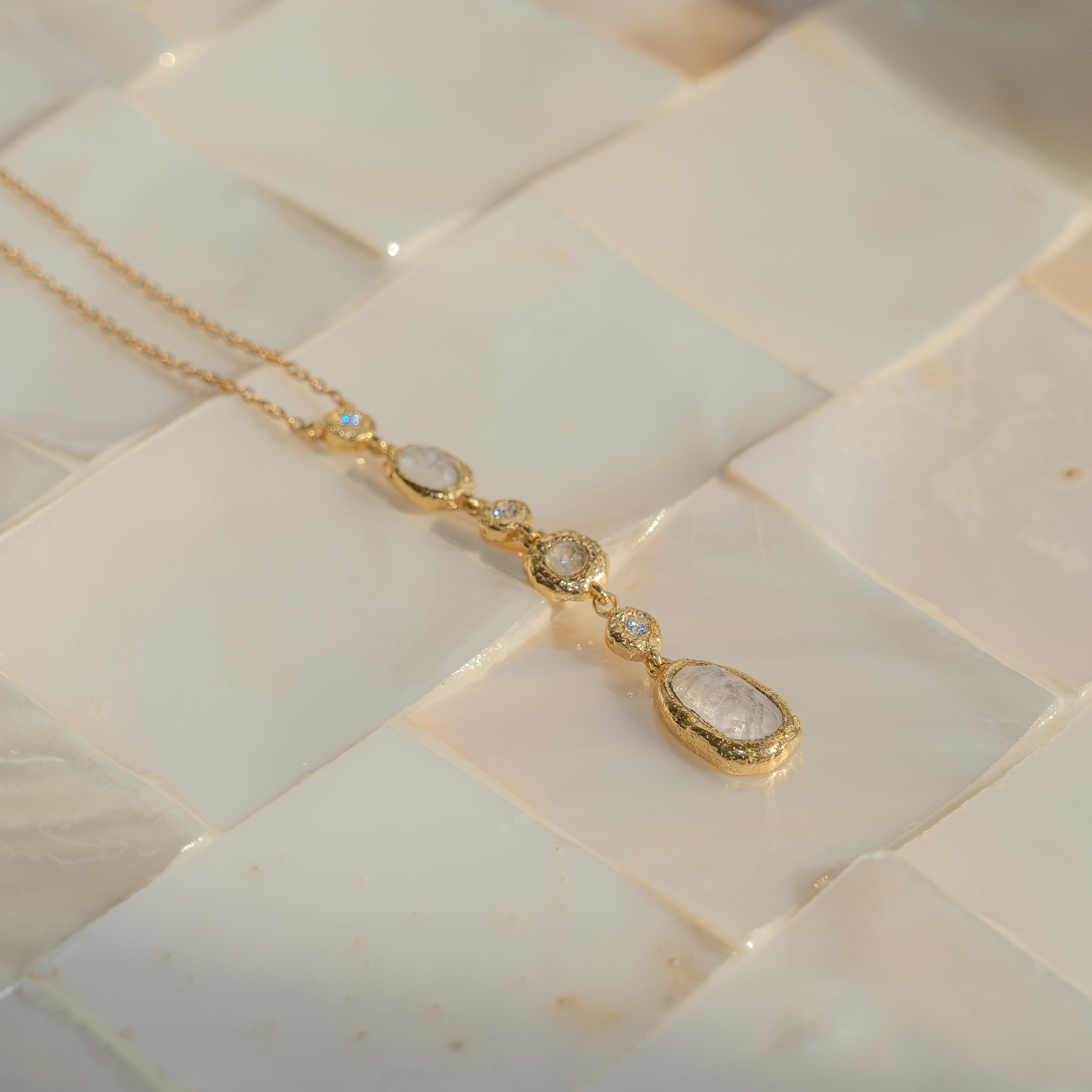 Selene Gold Rainbow Moonstone Drop Necklace