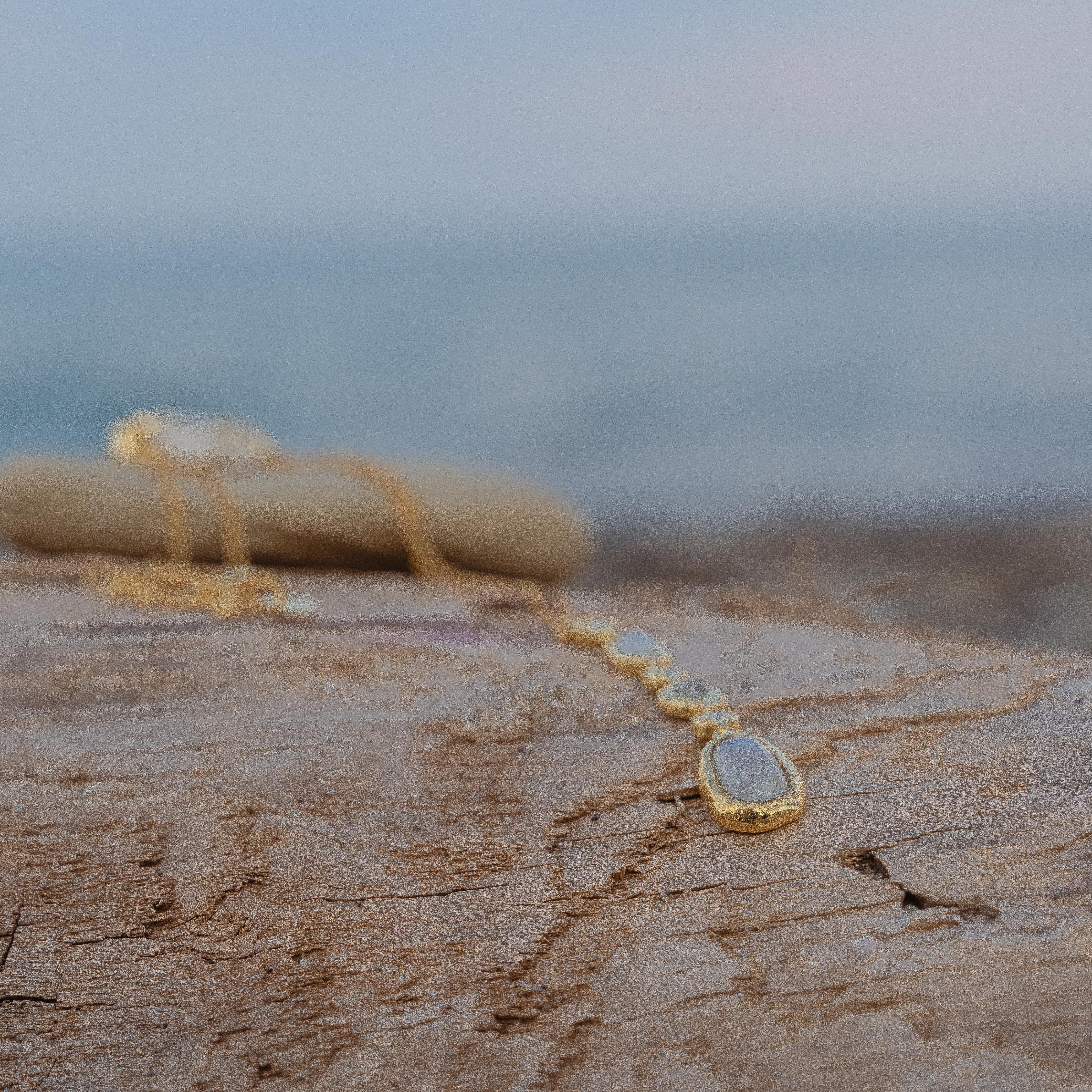 Selene Gold Rainbow Moonstone Drop Necklace