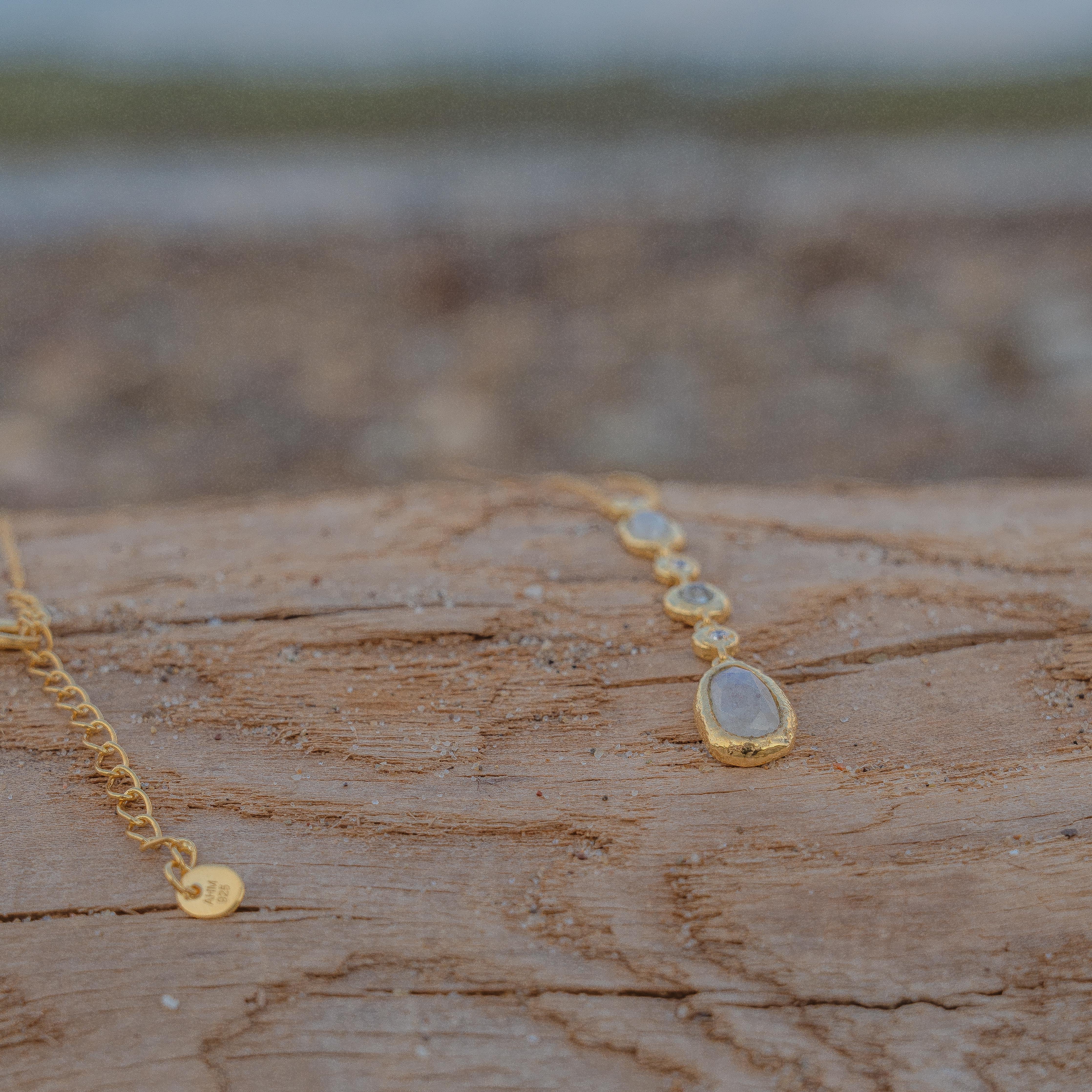 Selene Gold Rainbow Moonstone Drop Necklace