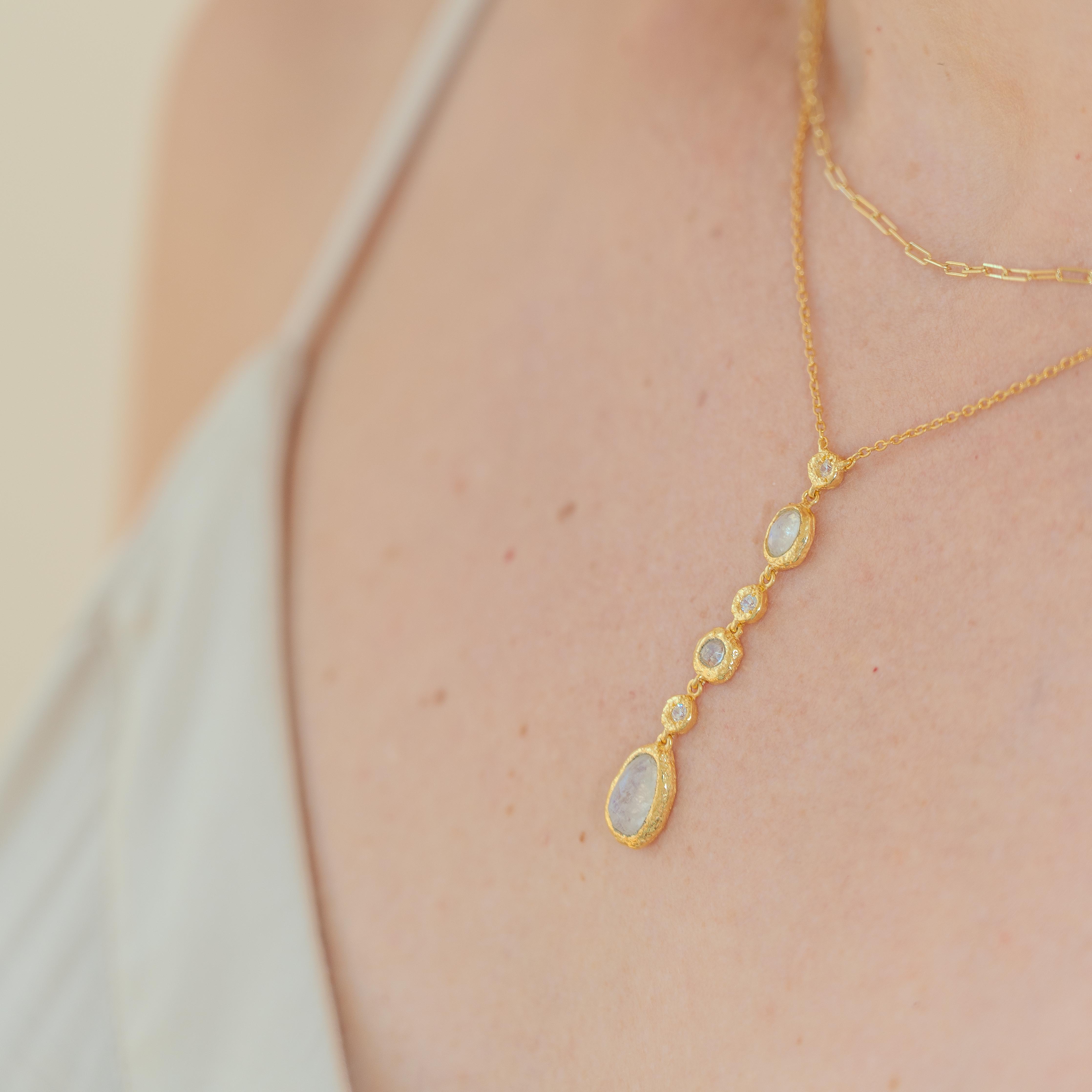 Selene Gold Rainbow Moonstone Drop Necklace