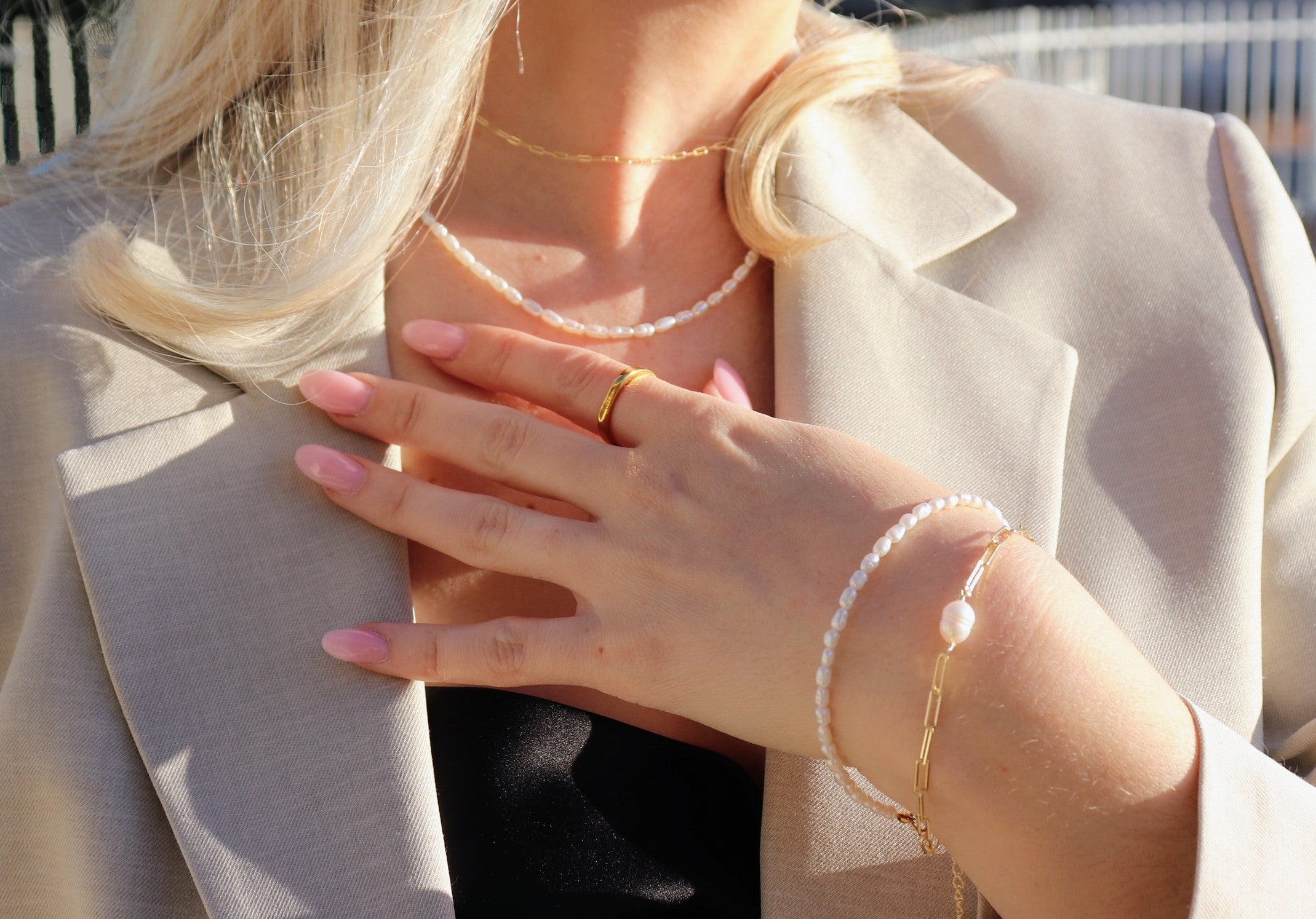 Celine Gold Freshwater Pearl Paperclip Bracelet