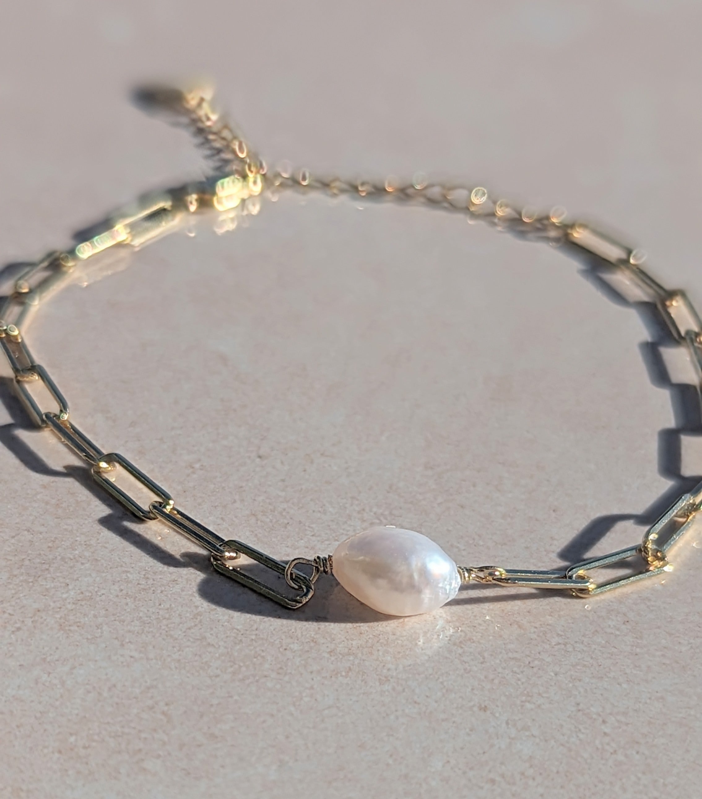Celine Gold Freshwater Pearl Paperclip Bracelet
