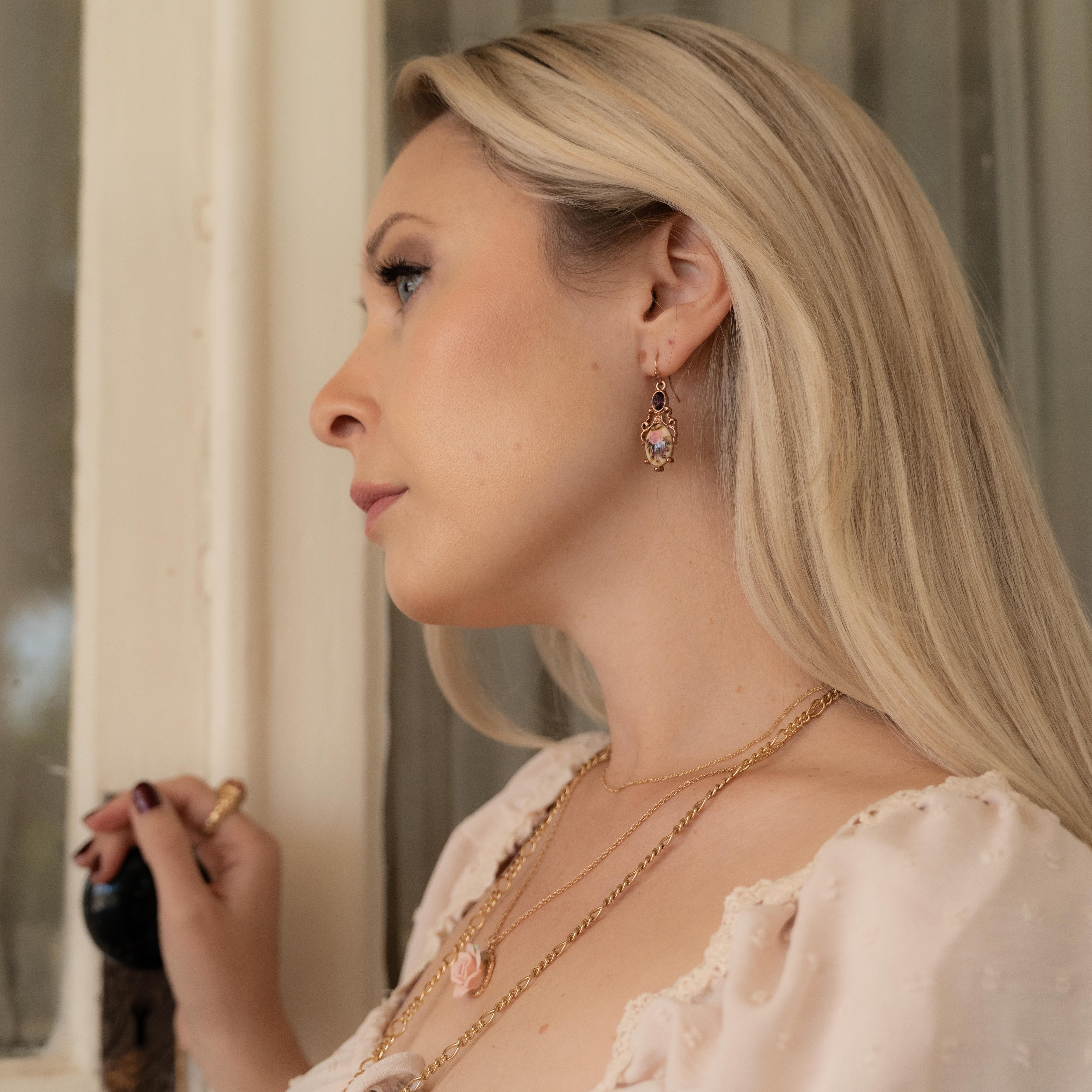 Josephine Floral Stone & Amethyst Crystal Drop Earrings