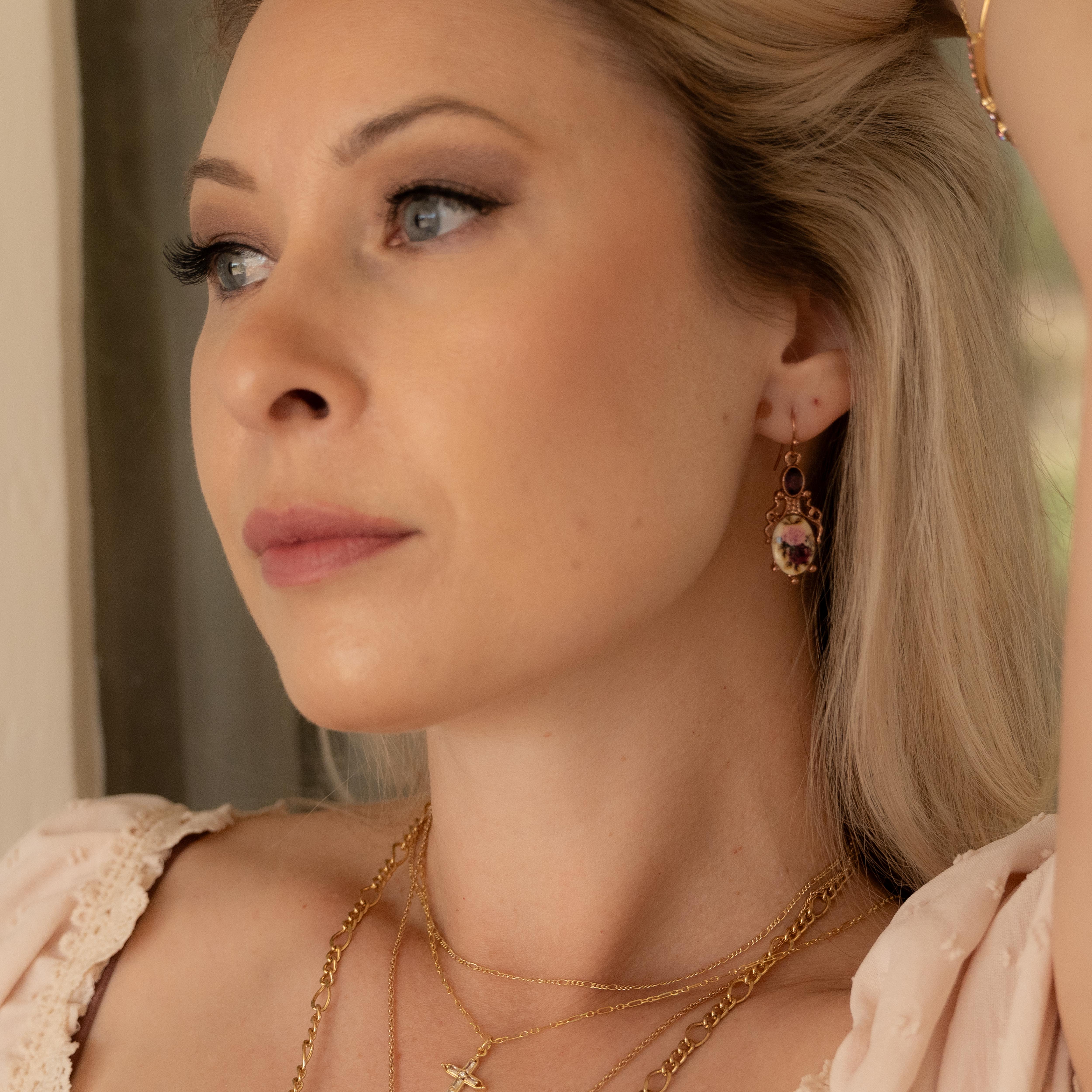 Josephine Floral Stone & Amethyst Crystal Drop Earrings