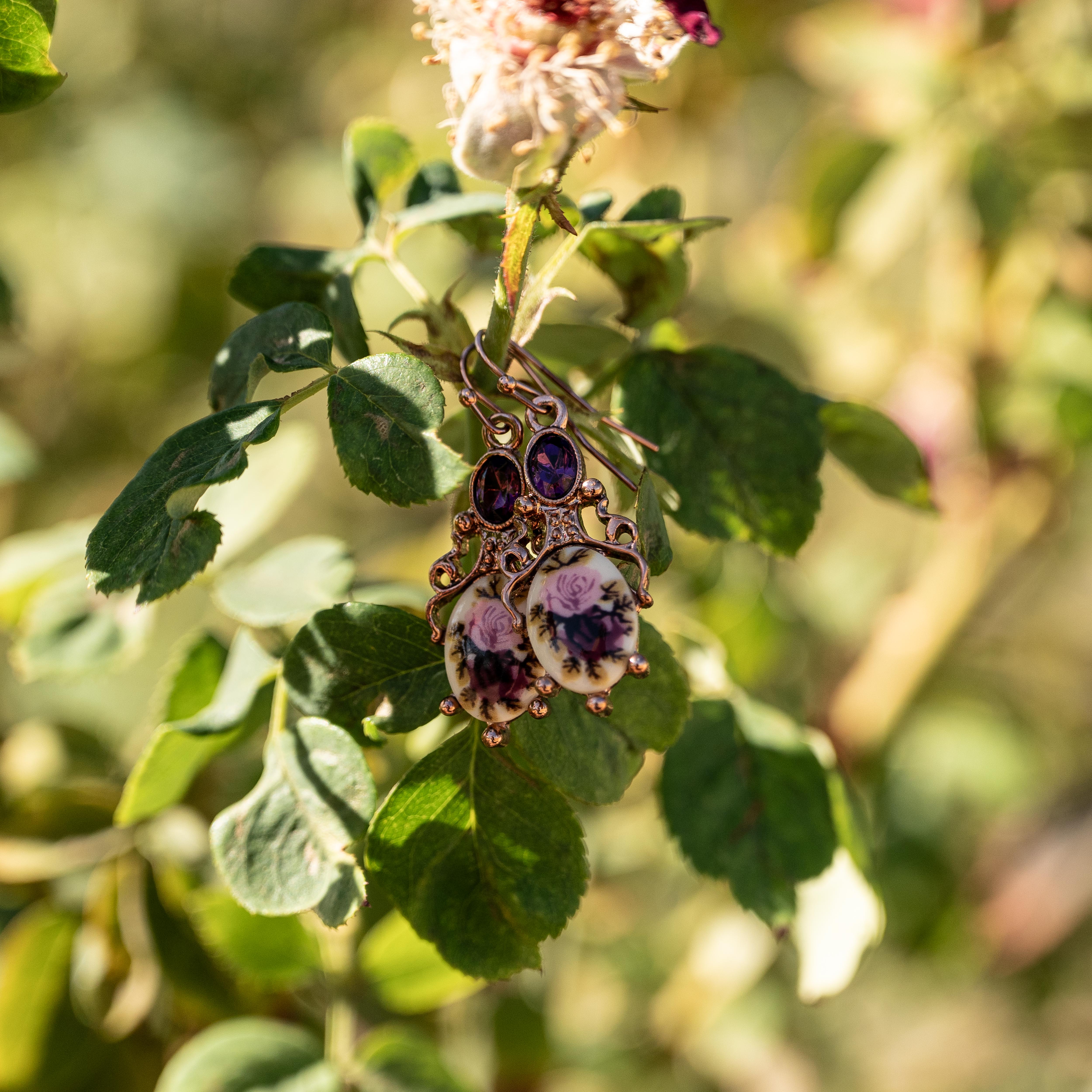 Josephine Floral Stone & Amethyst Crystal Drop Earrings