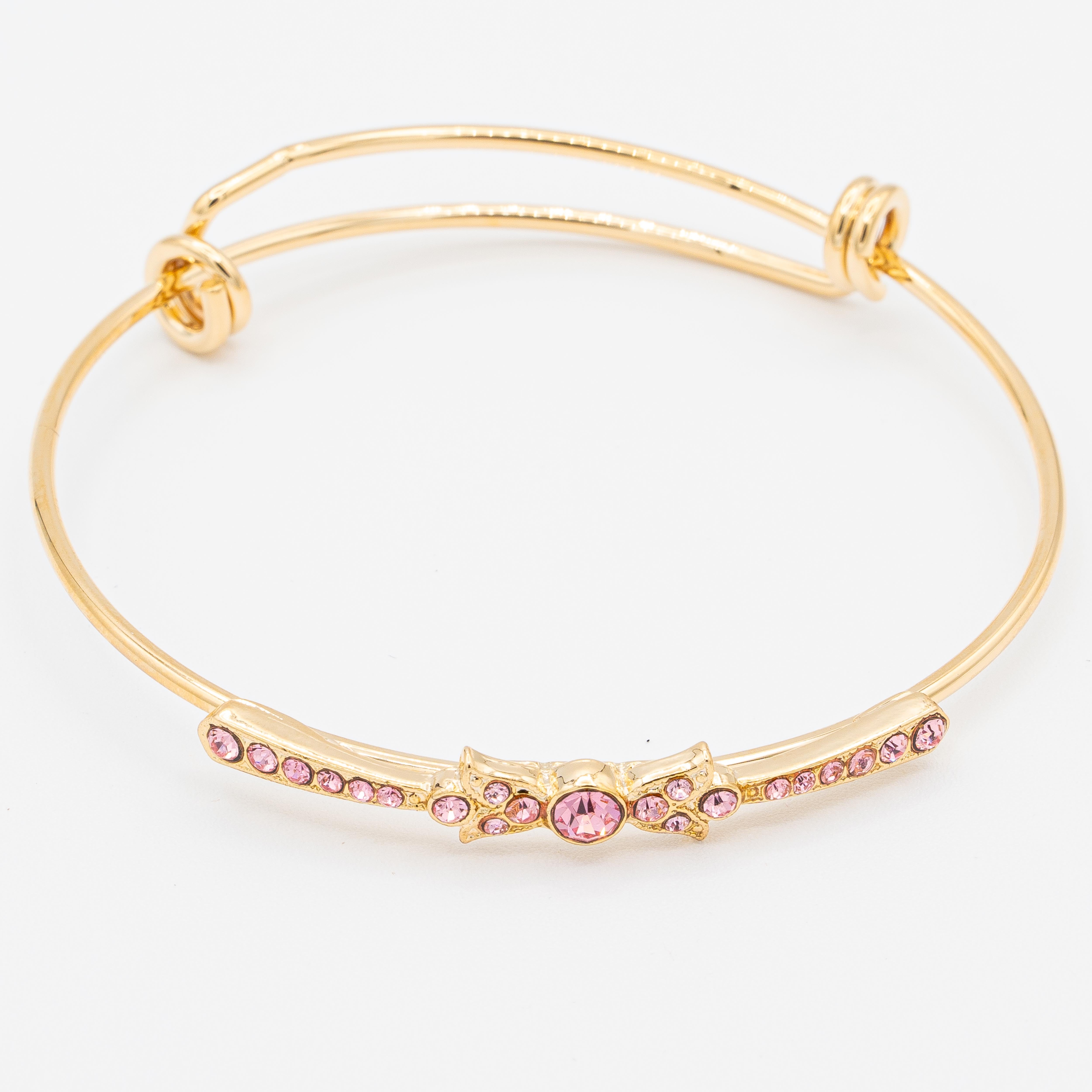 Lily Pink Crystal Bow Gold Bangle