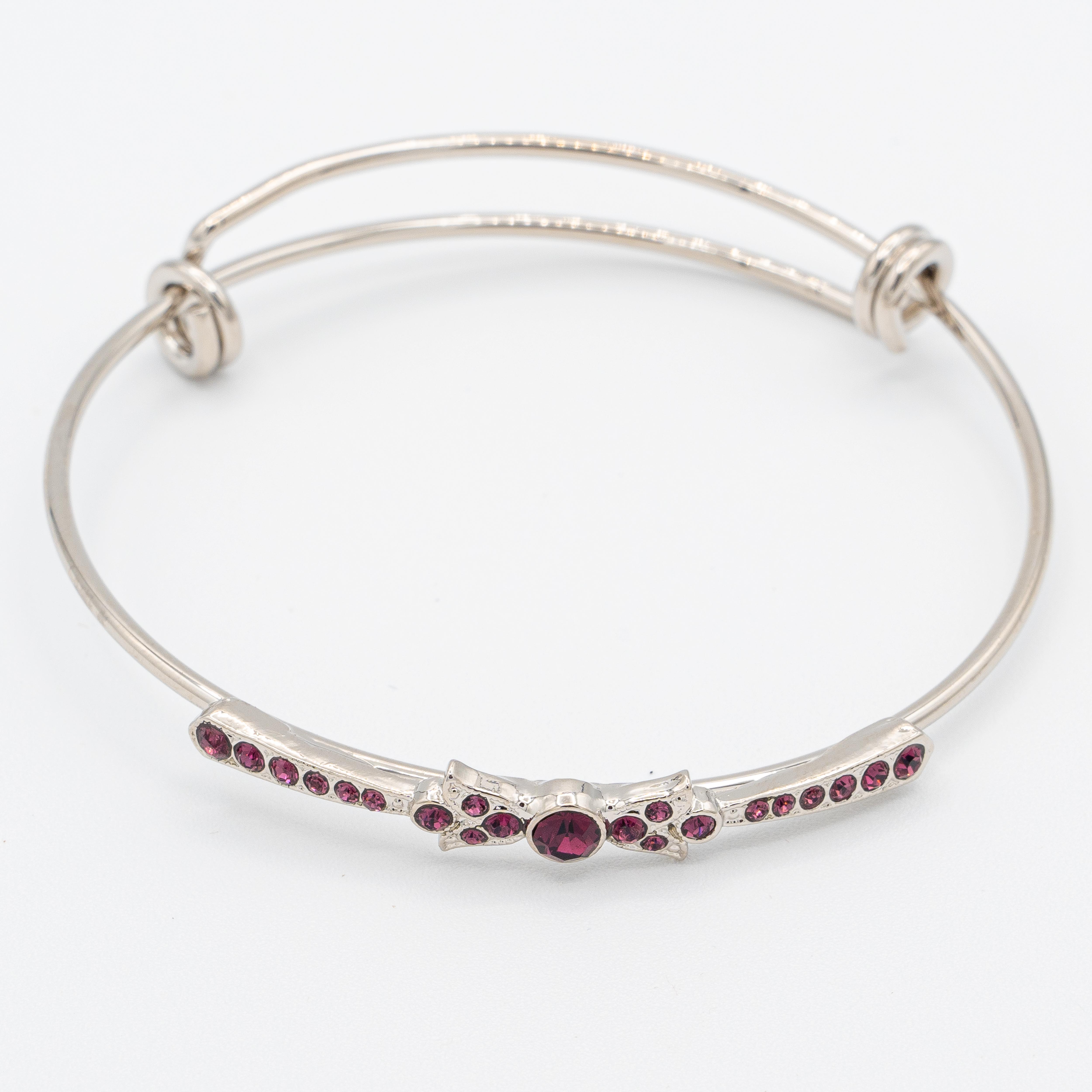 Lily Purple Crystal Bow Silver Bangle