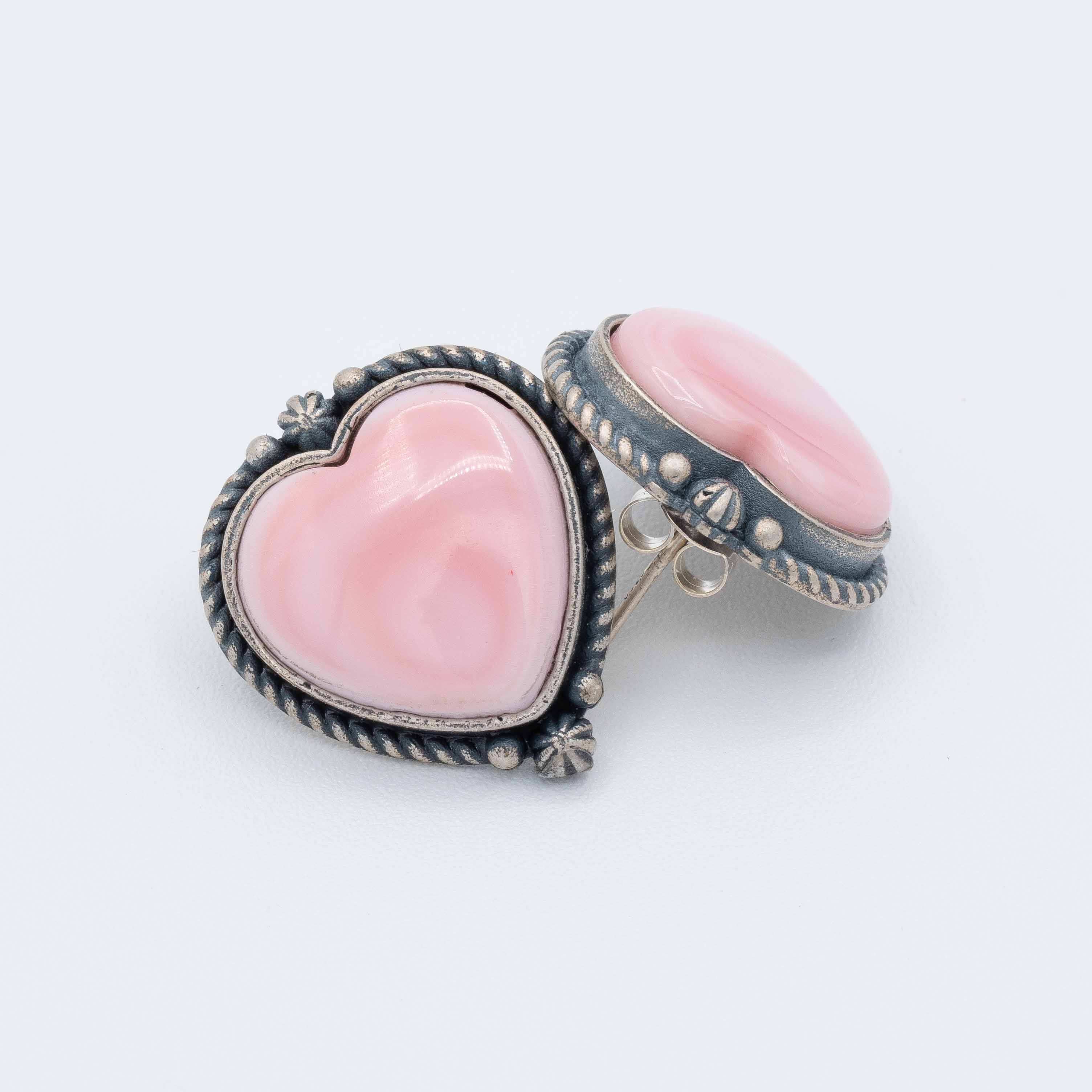 Jolene Sterling Silver Pink Conch Heart Post Earrings