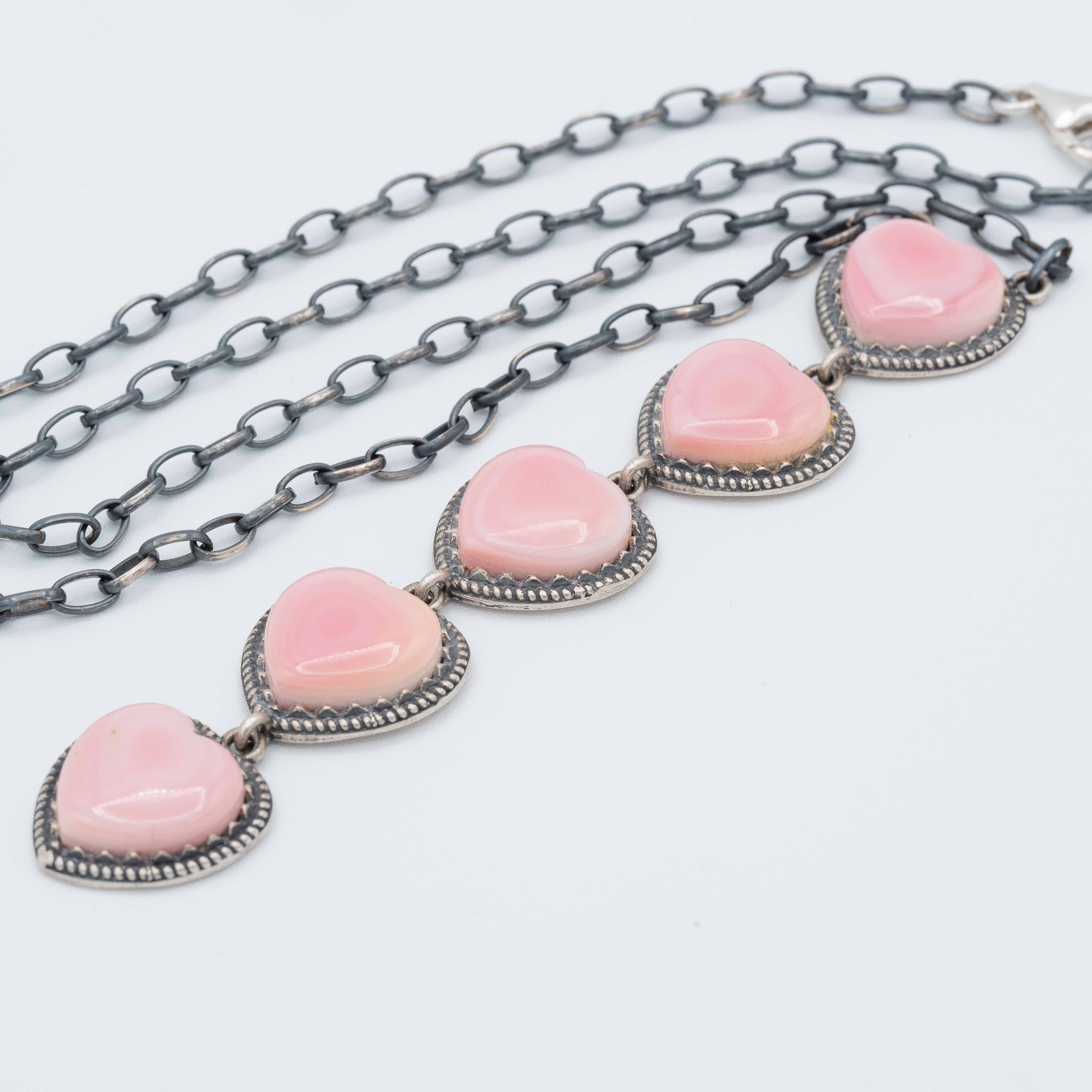 Jolene Sterling Silver Pink Conch Heart Lariat Necklace
