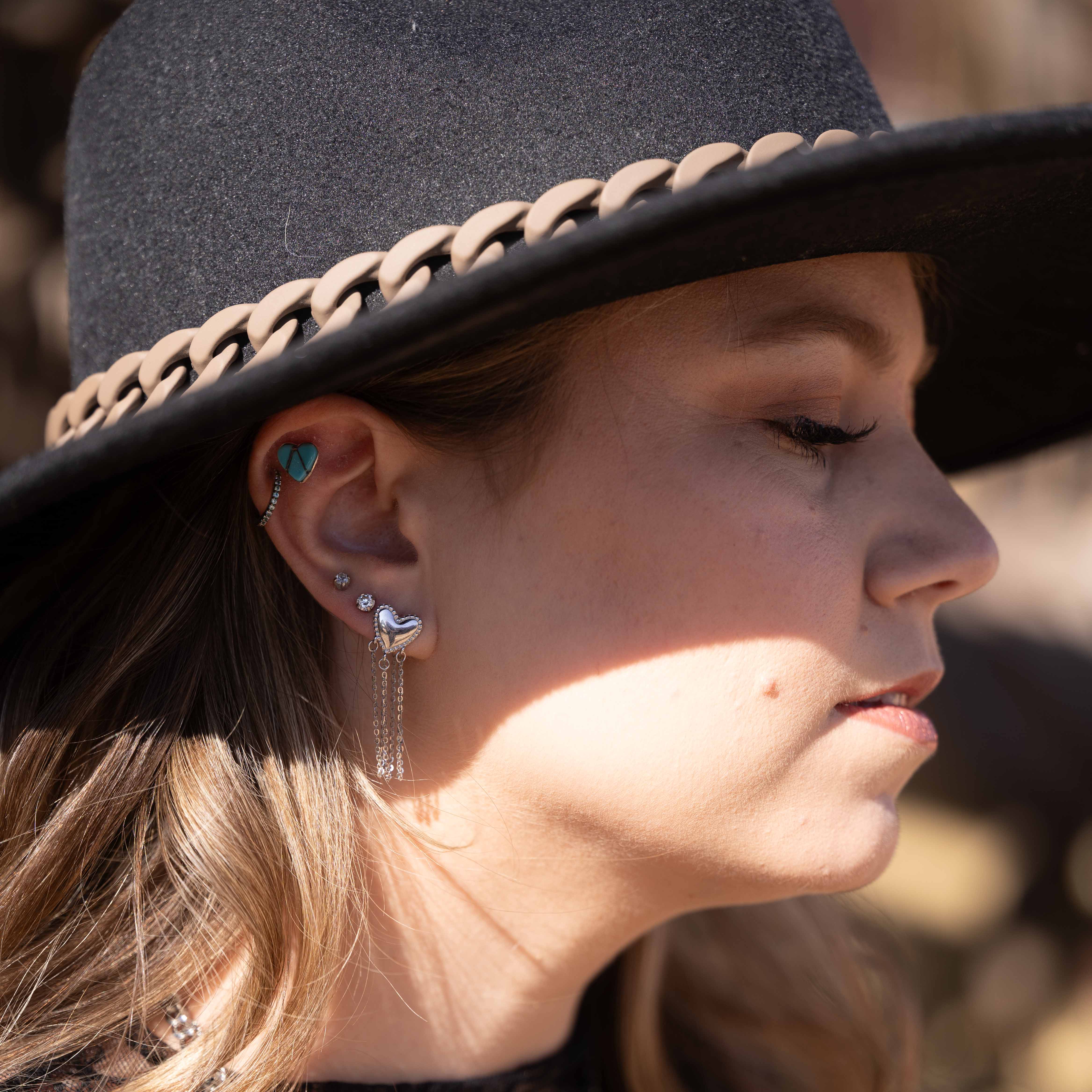 Bess Silver Heart Tassel Back Earrings