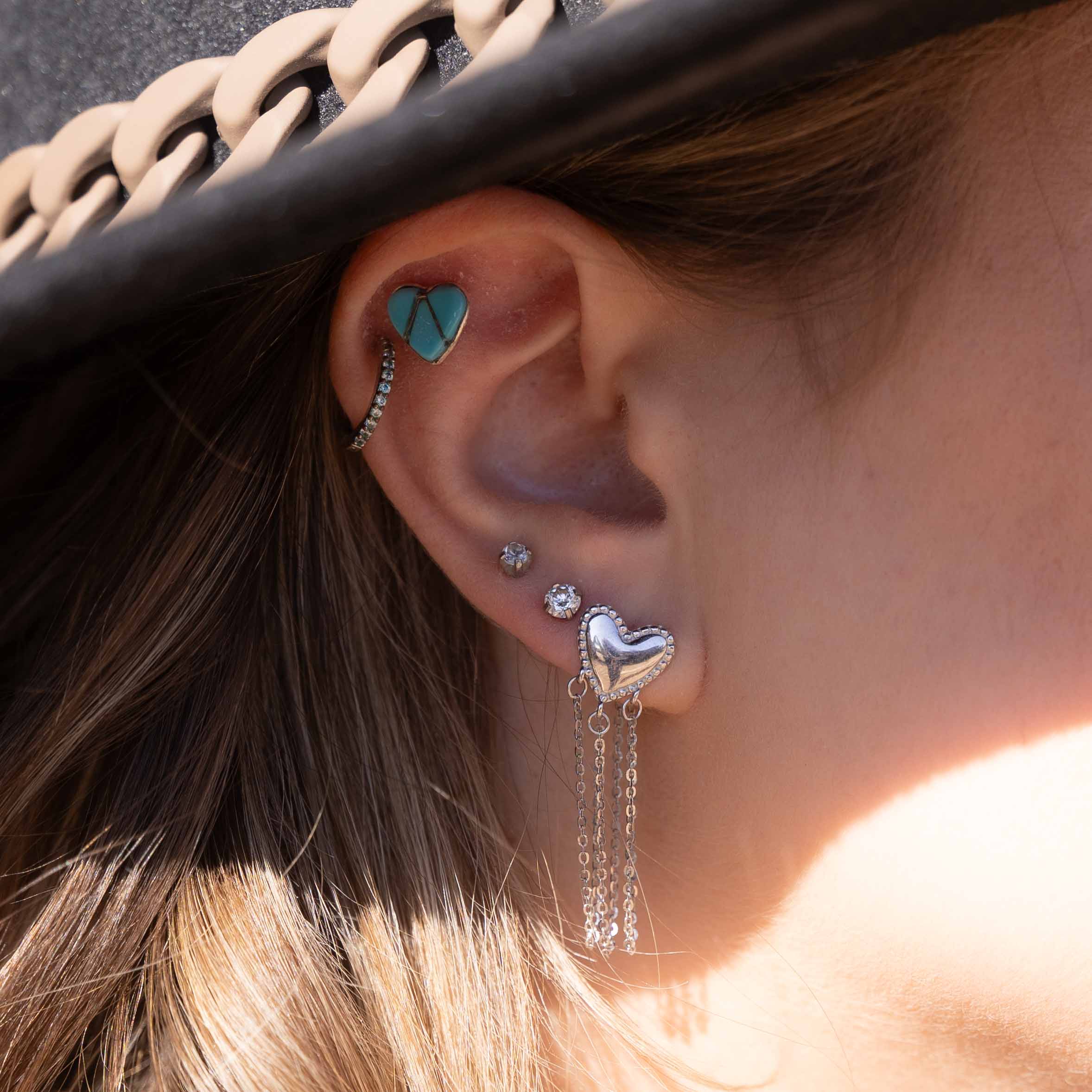 Bess Silver Heart Tassel Back Earrings