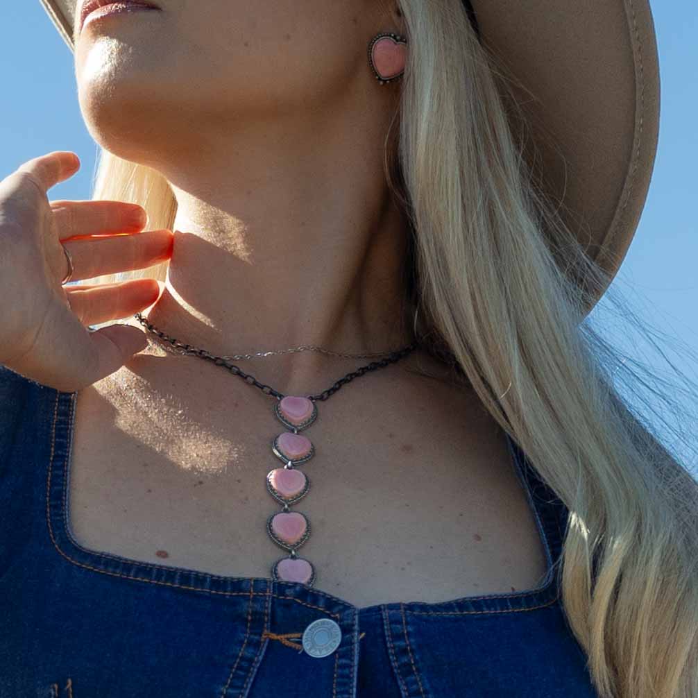 Jolene Sterling Silver Pink Conch Heart Lariat Necklace