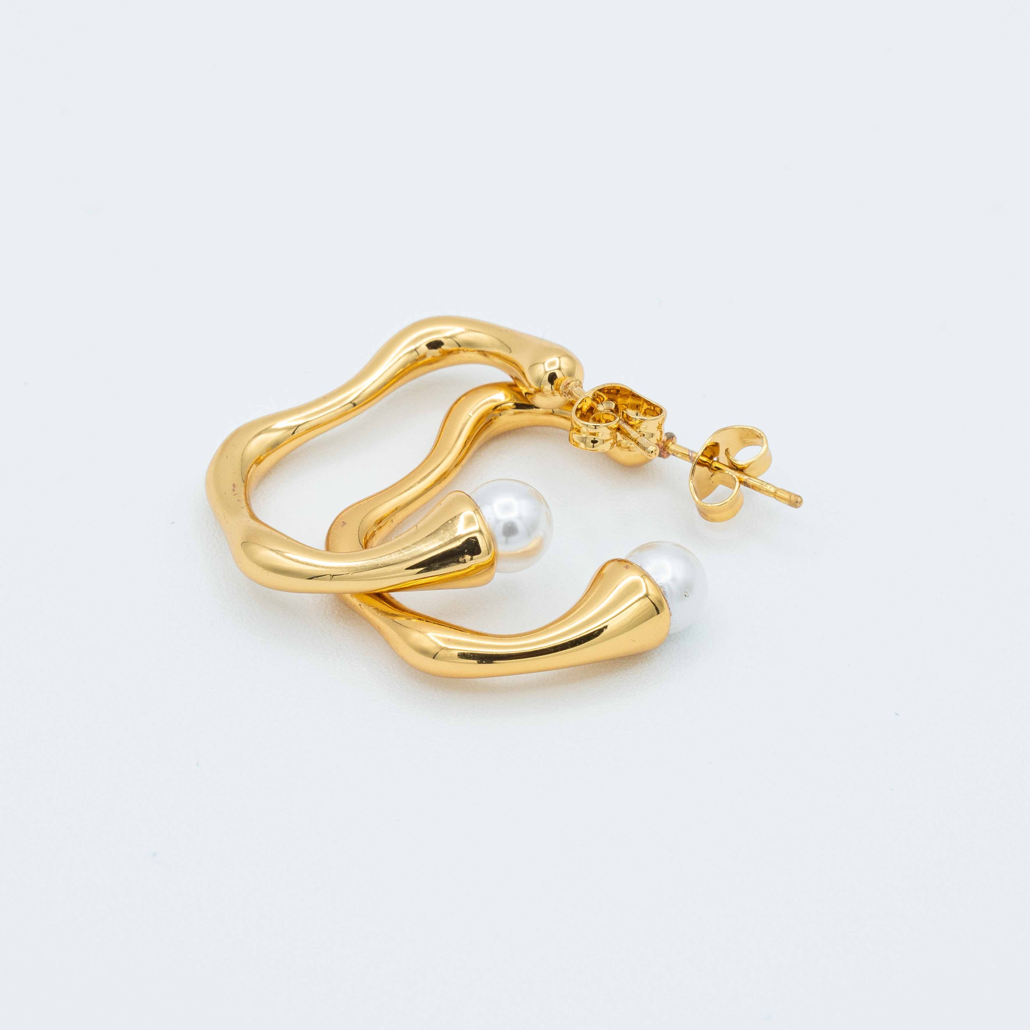 Lena Gold and Pearl Geometric Earrings