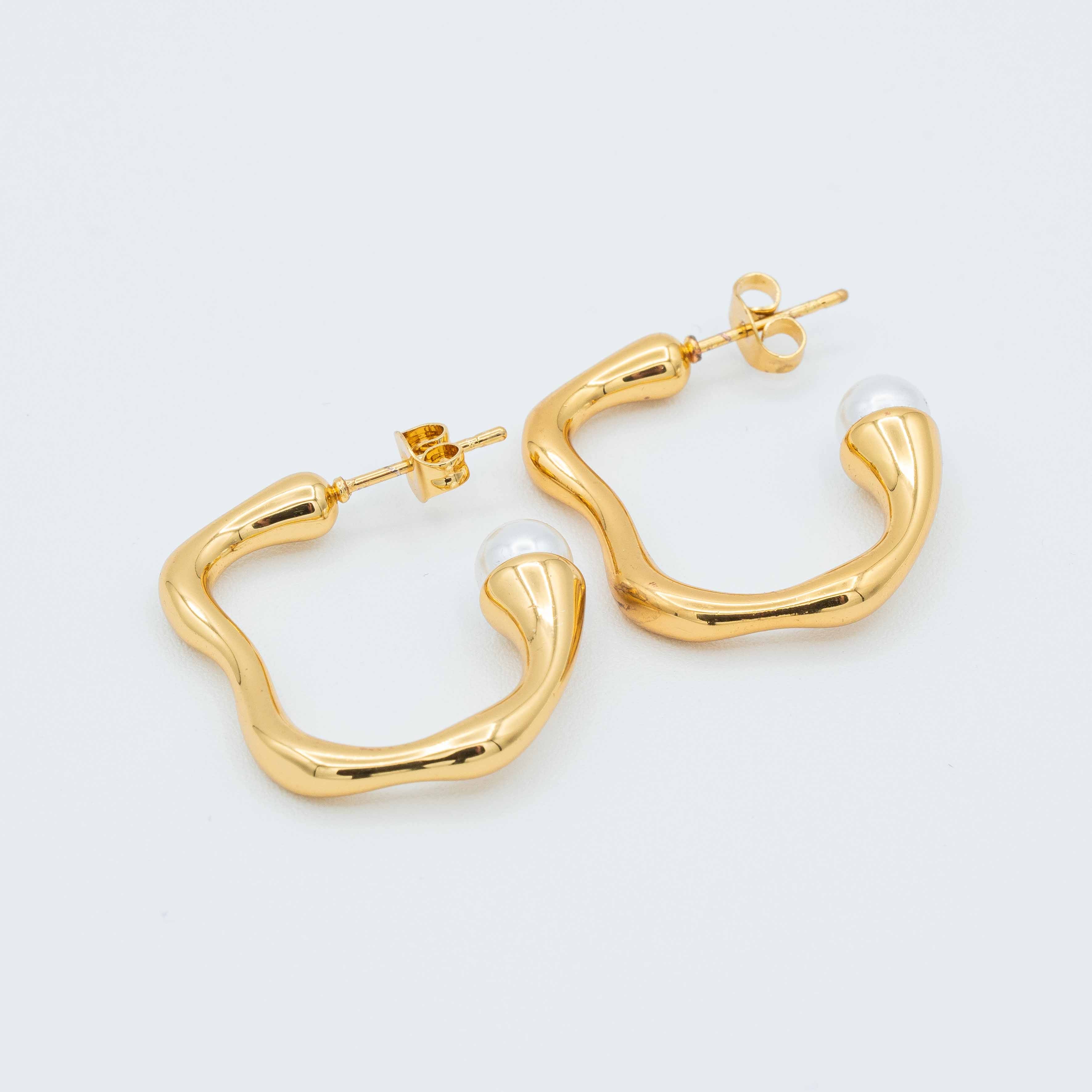 Lena Gold and Pearl Geometric Earrings