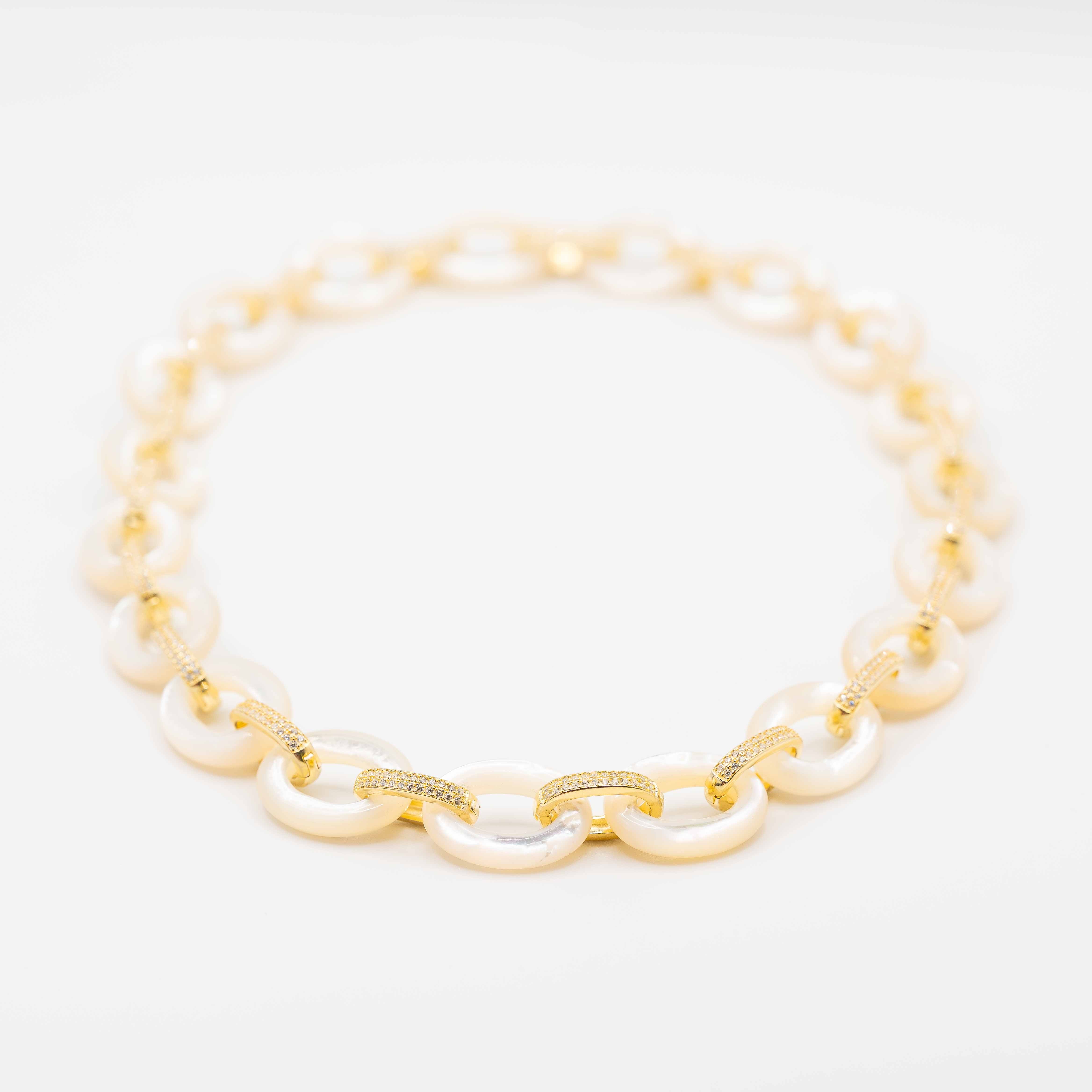 Jacqueline Gold Pave Mop Chain Necklace