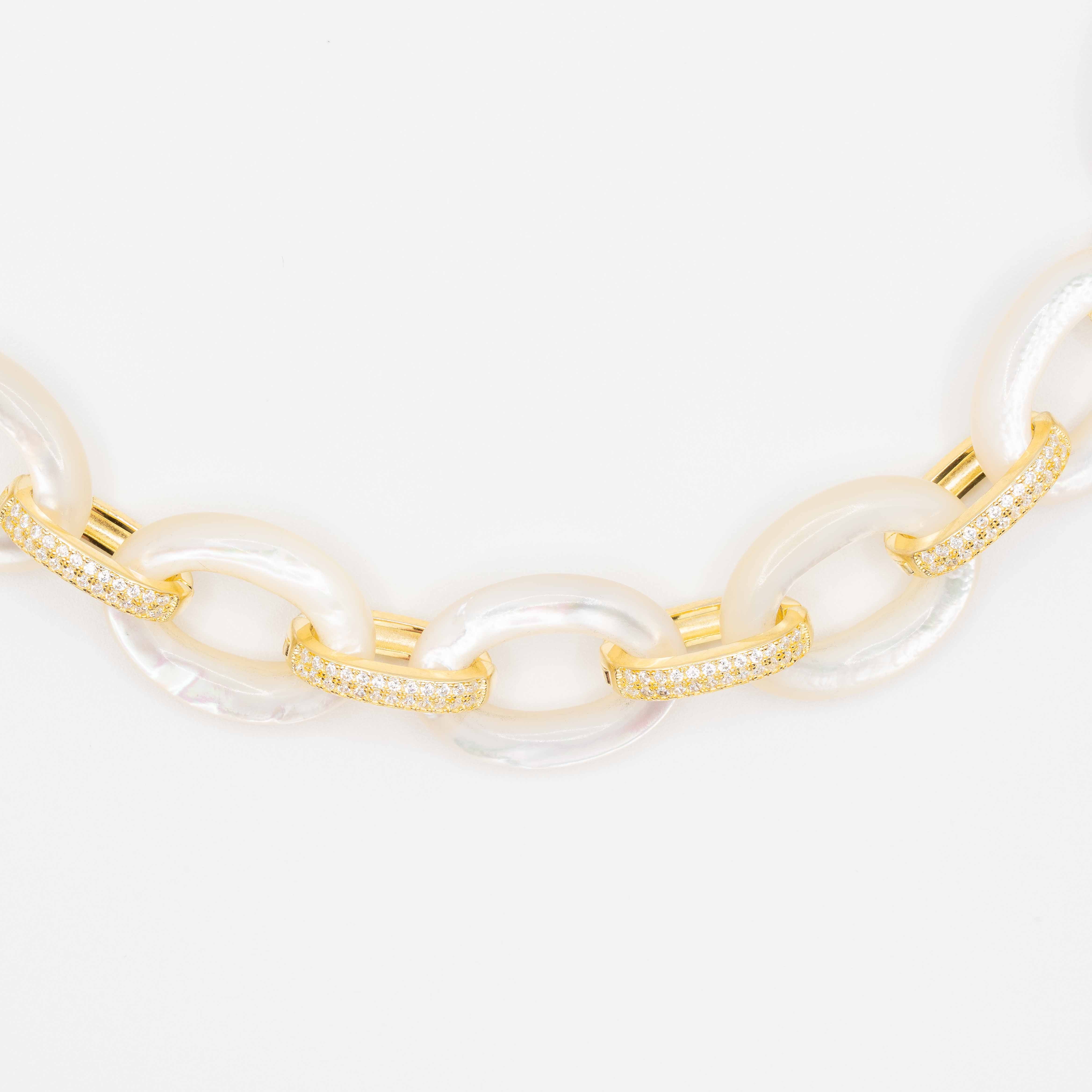 Jacqueline Gold Pave Mop Chain Necklace