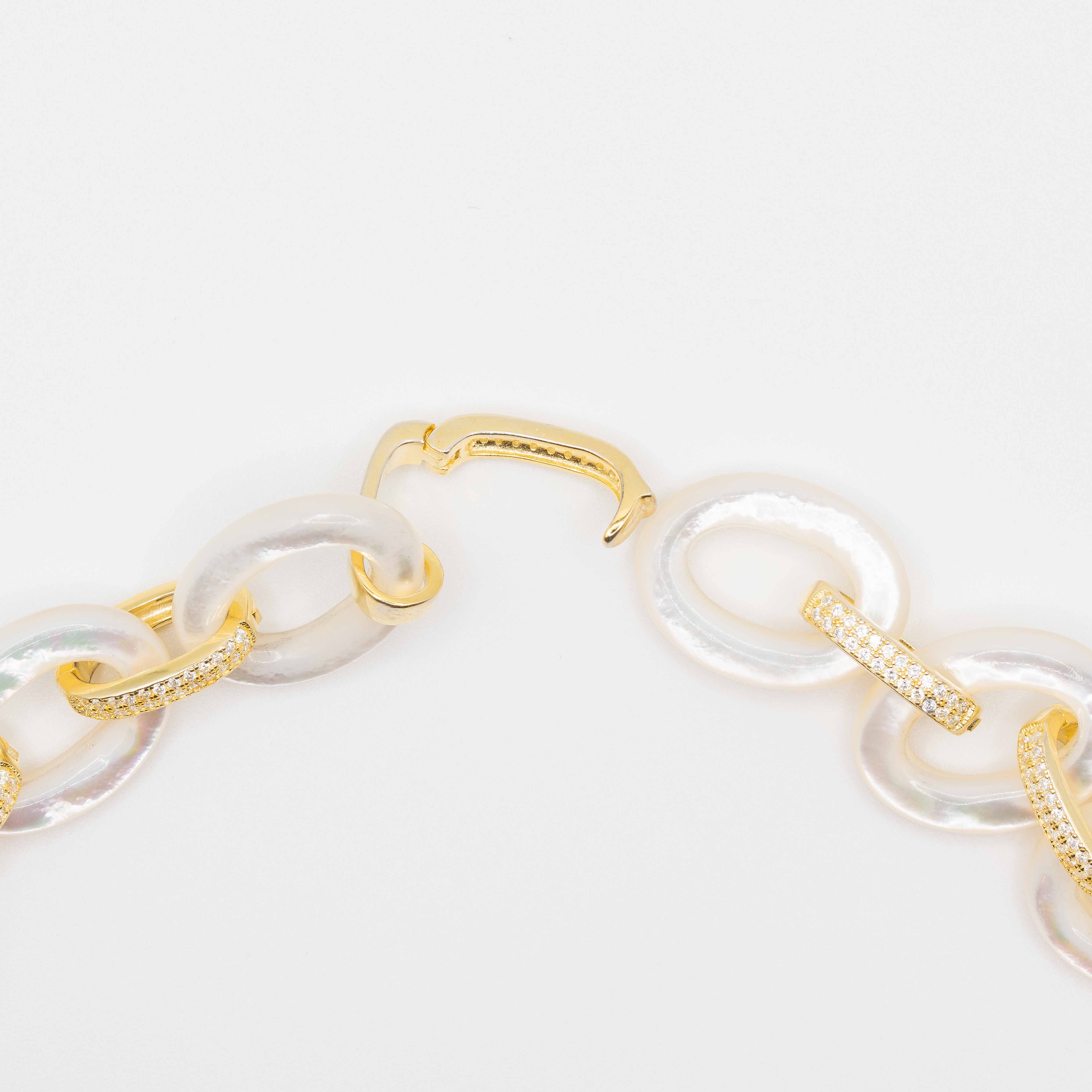 Jacqueline Gold Pave Mop Chain Necklace