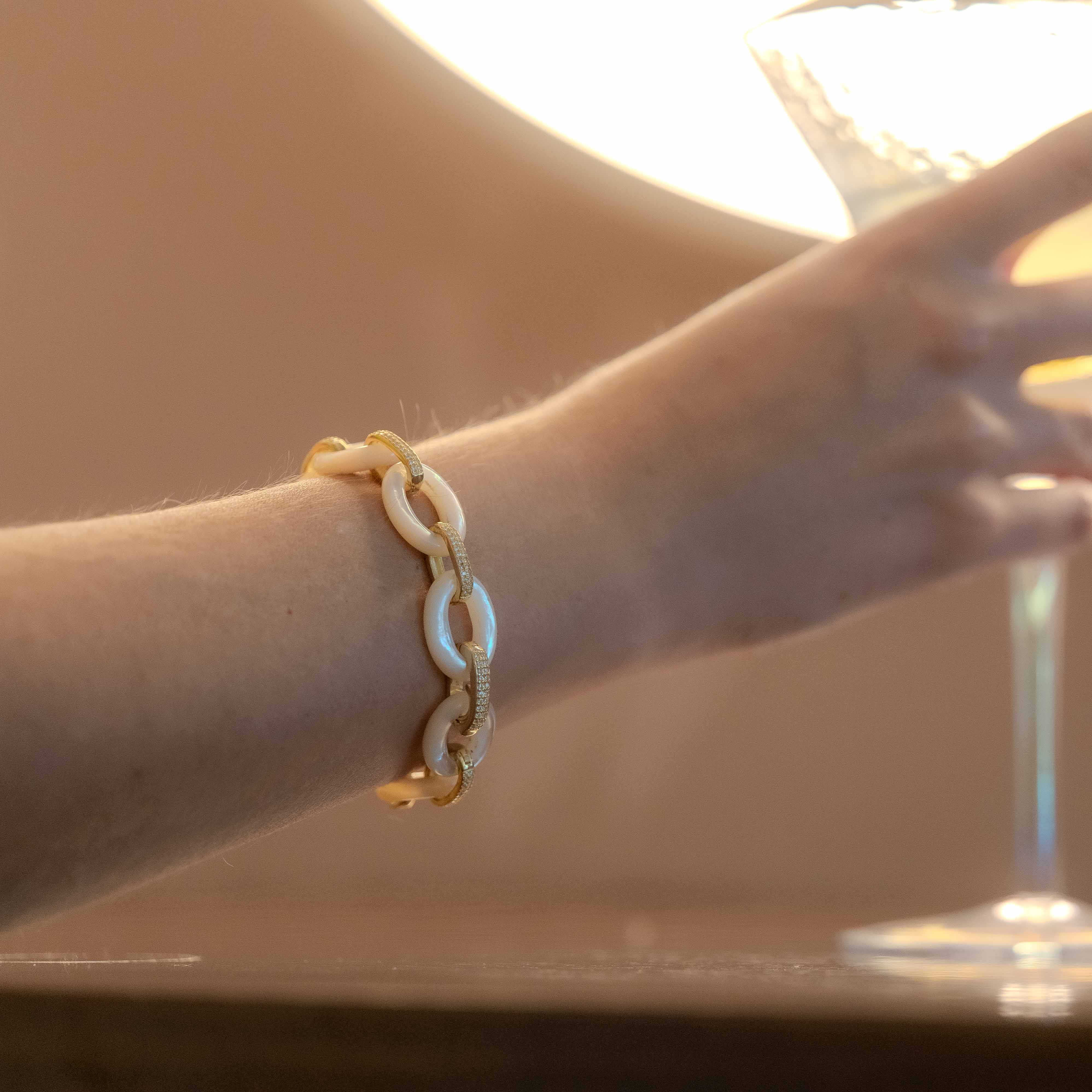 Jacqueline Gold Pave Mop Chain Bracelet