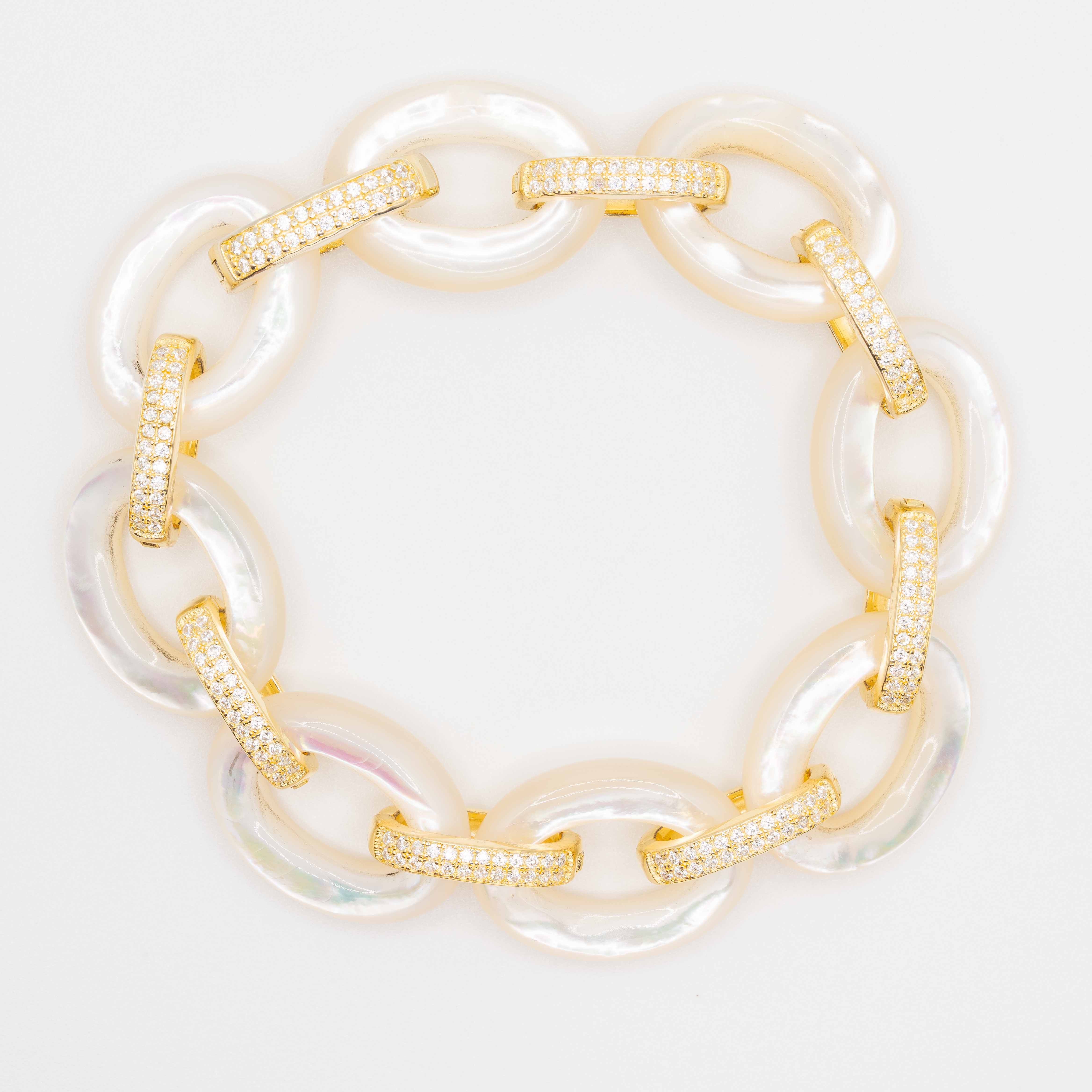 Jacqueline Gold Pave Mop Chain Bracelet