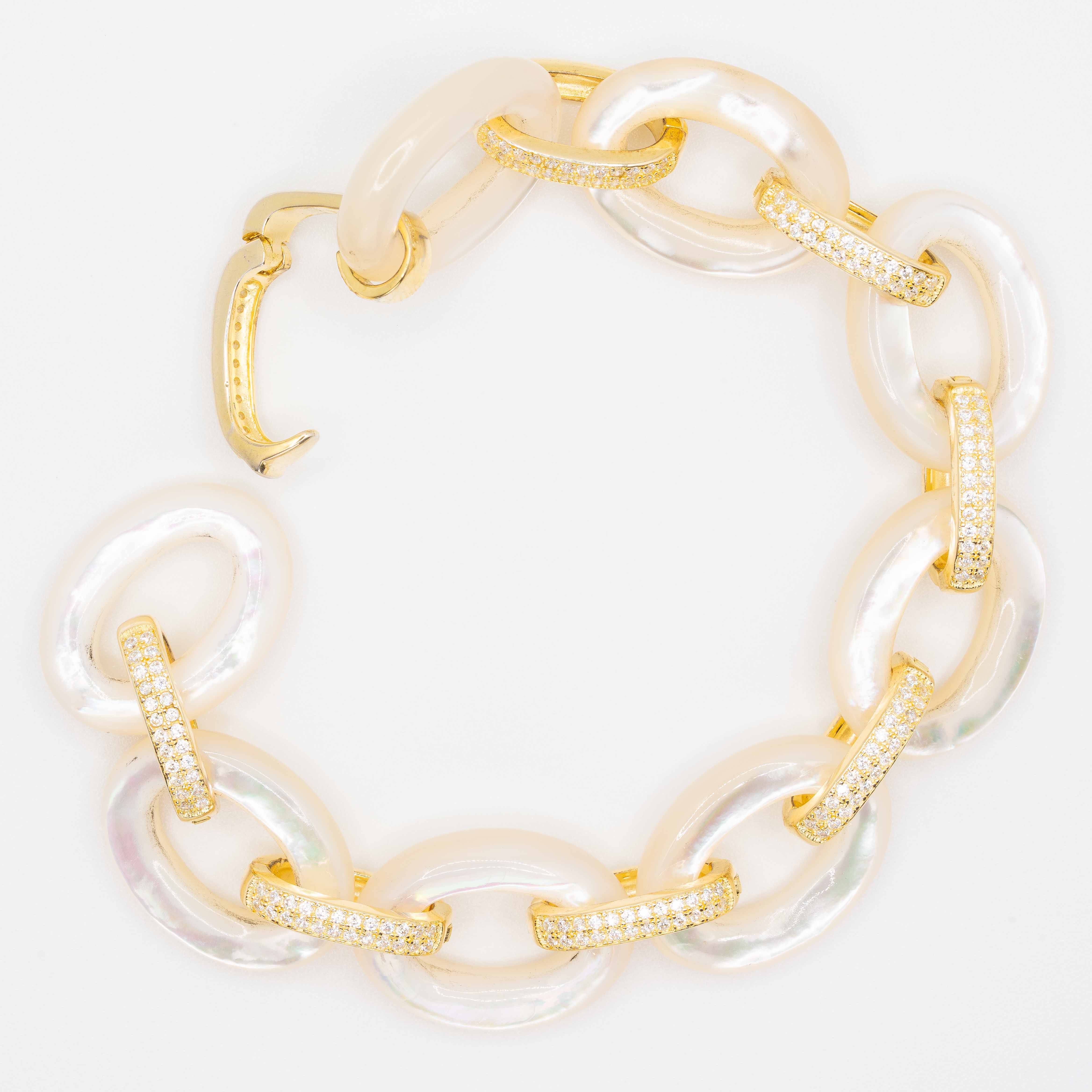 Jacqueline Gold Pave Mop Chain Bracelet