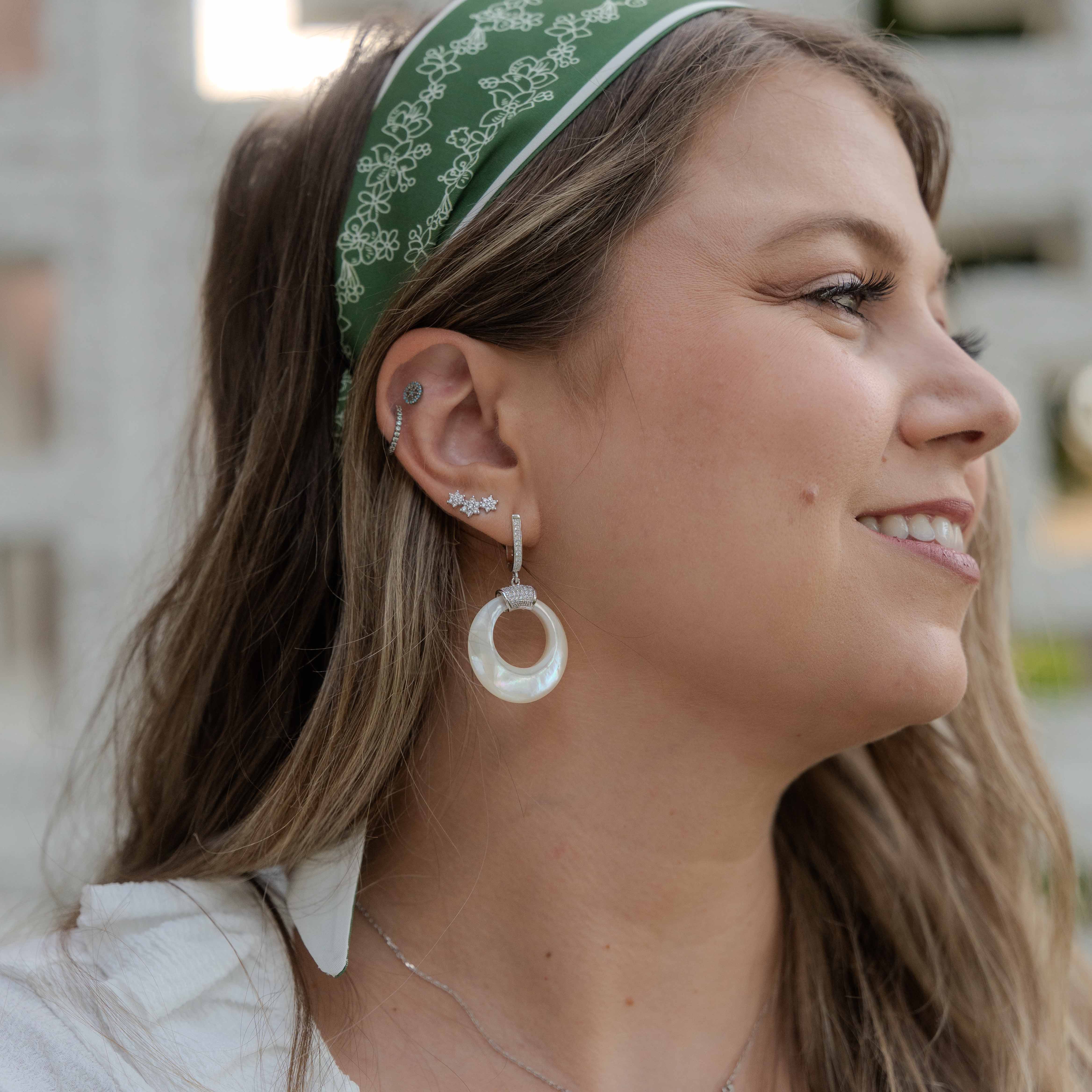Tate Silver (Scalloped) Mop Circle Drop Earrings