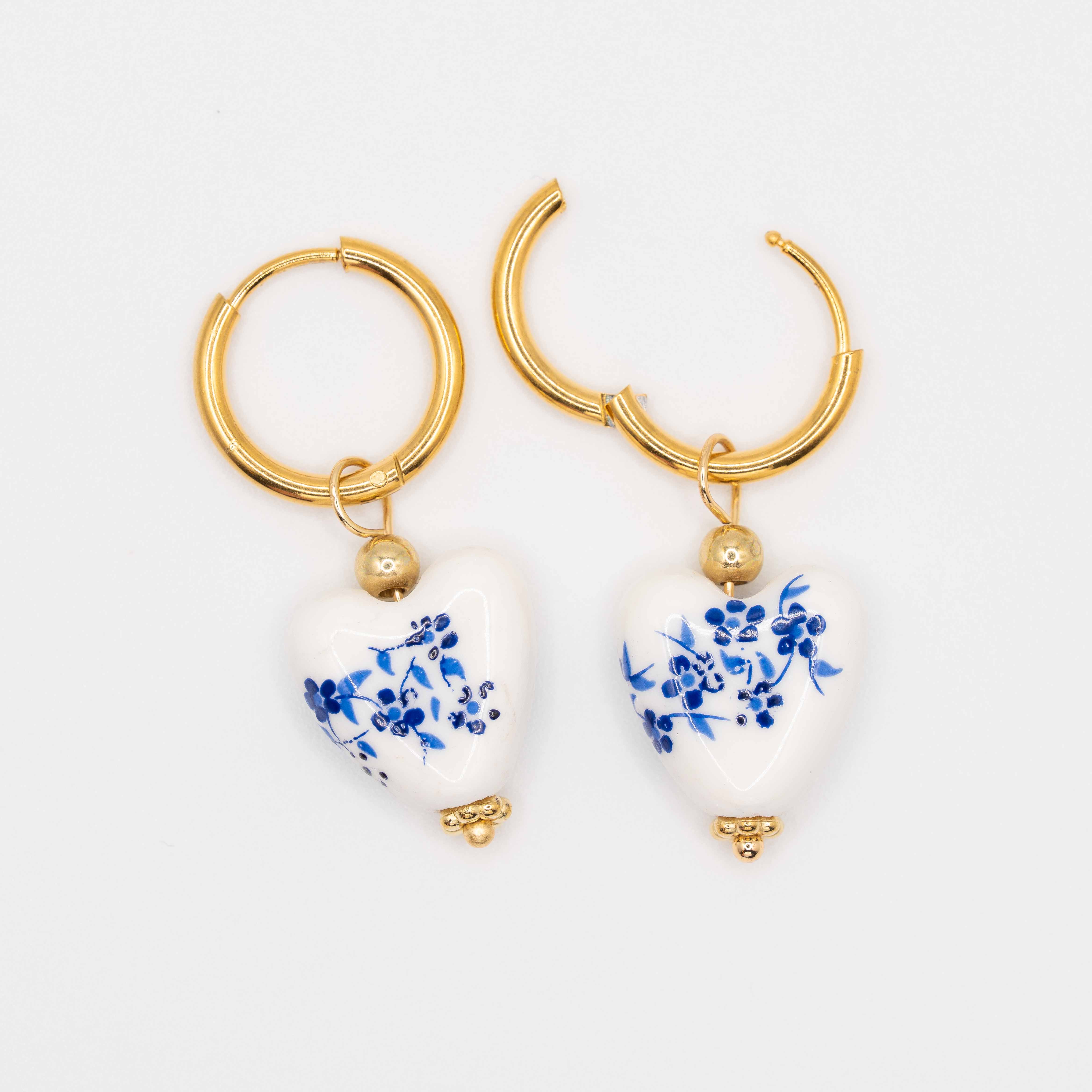 Olivia Gold Porcelain Heart Charm Earrings