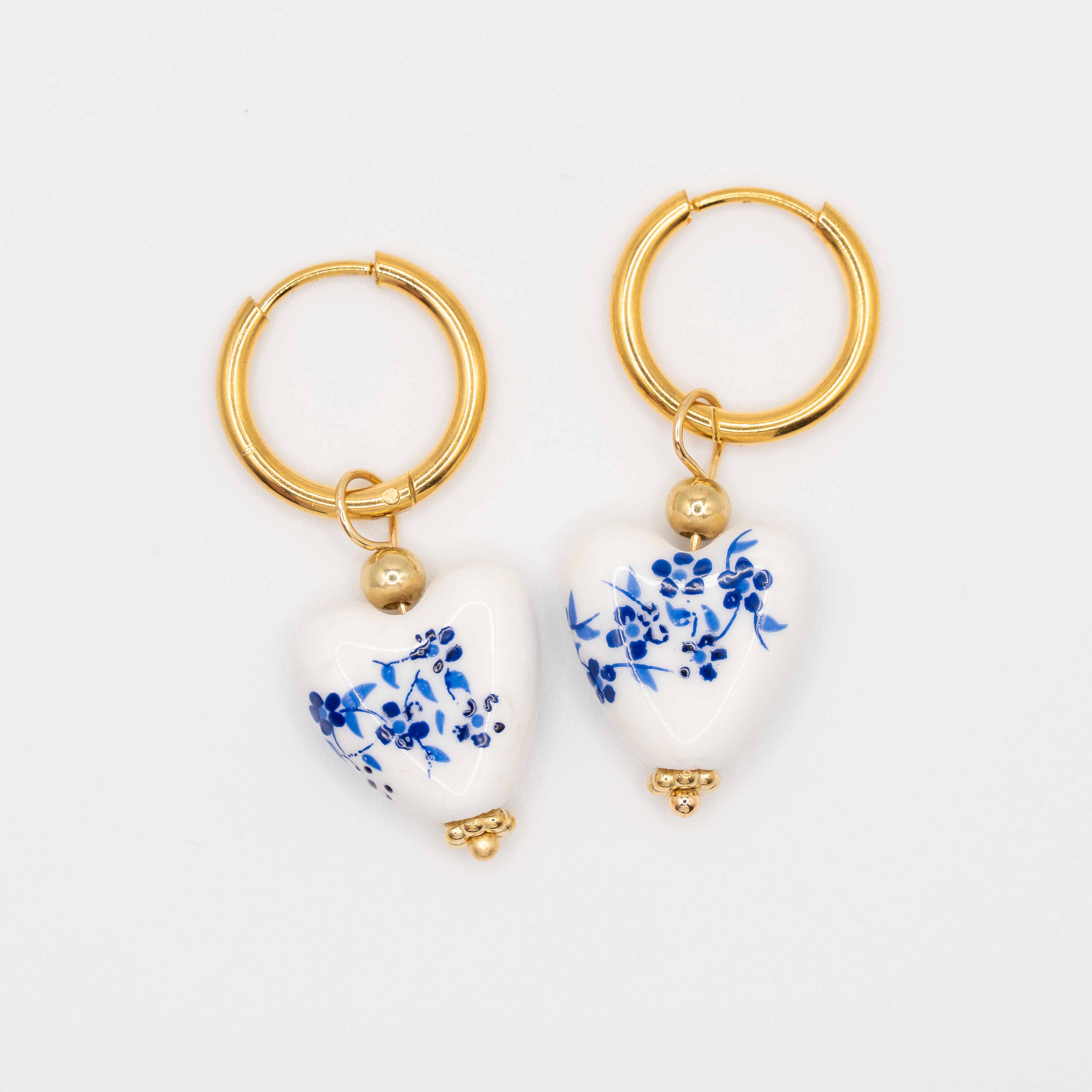 Olivia Gold Porcelain Heart Charm Earrings