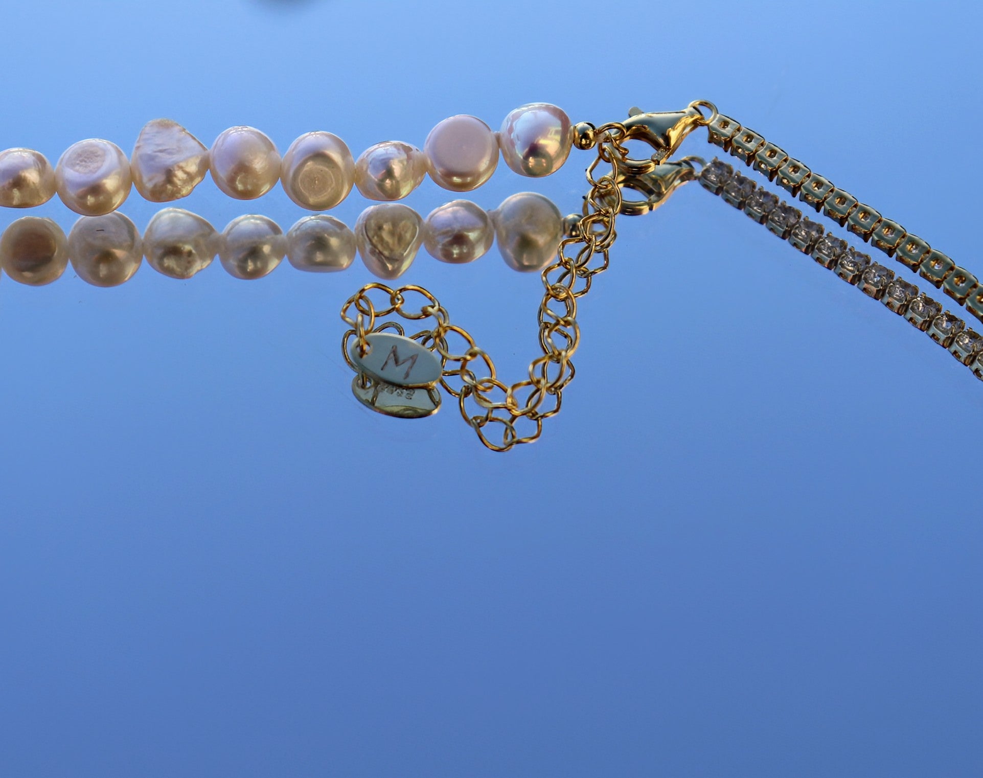 Janina Gold Freshwater Pearl Tennis Chain Necklace