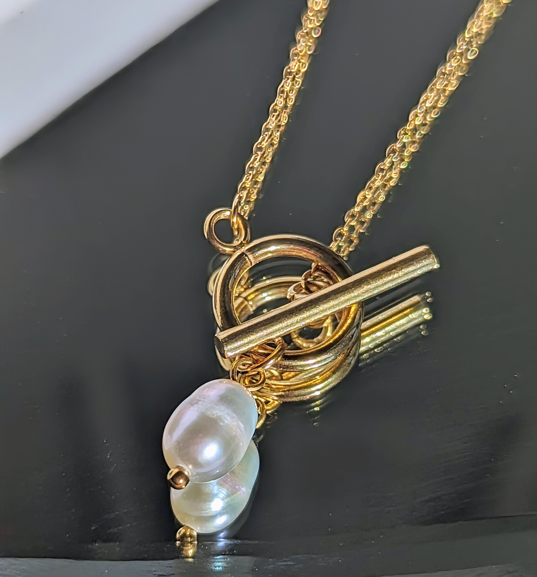 Elysee Gold Freshwater Pearl Toggle Necklace