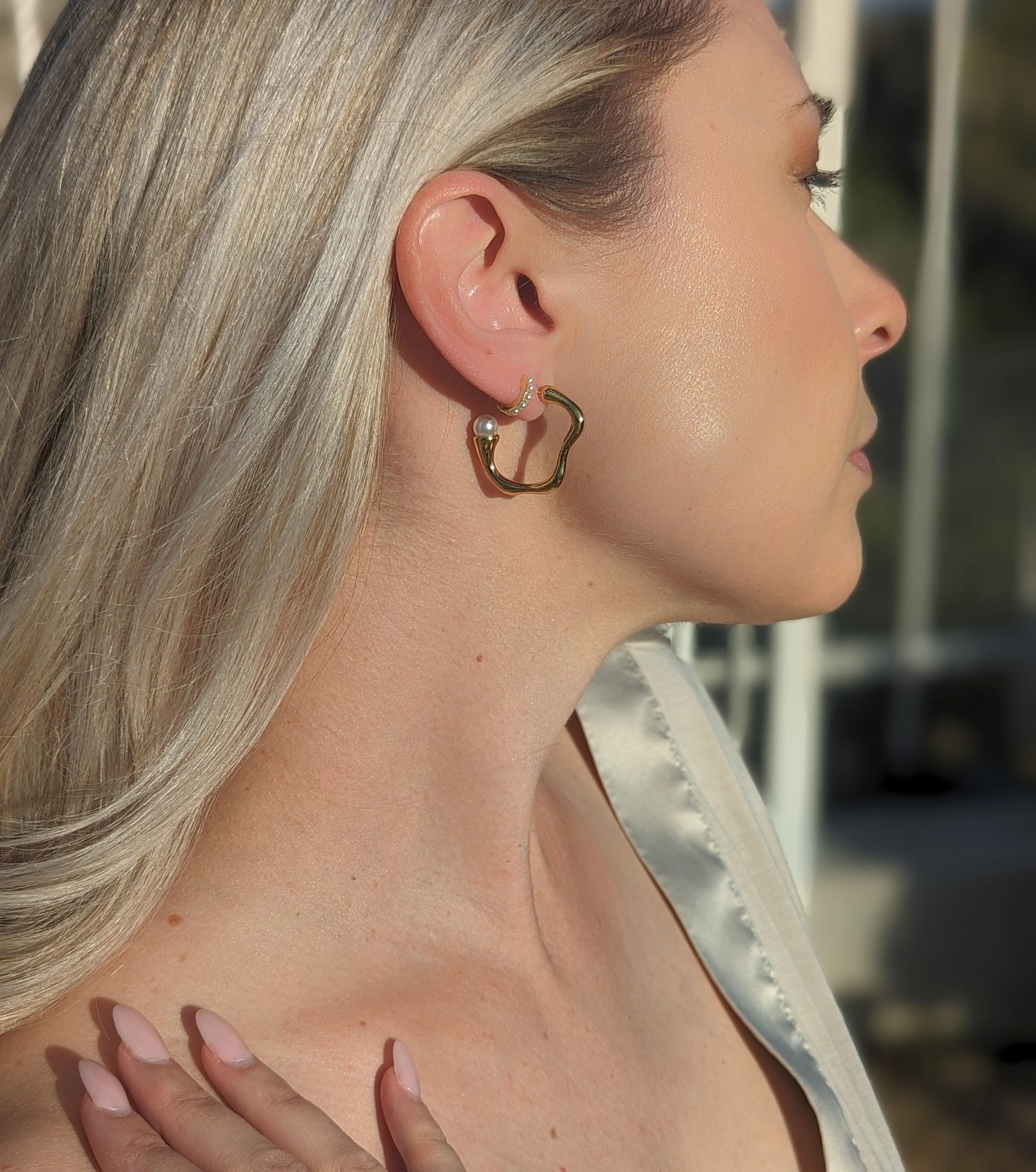 Lena Gold and Pearl Geometric Earrings