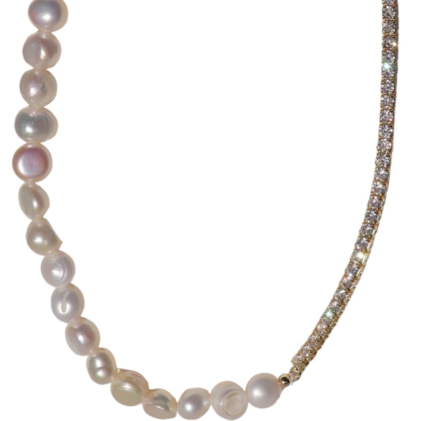 Janina Gold Freshwater Pearl Tennis Chain Necklace