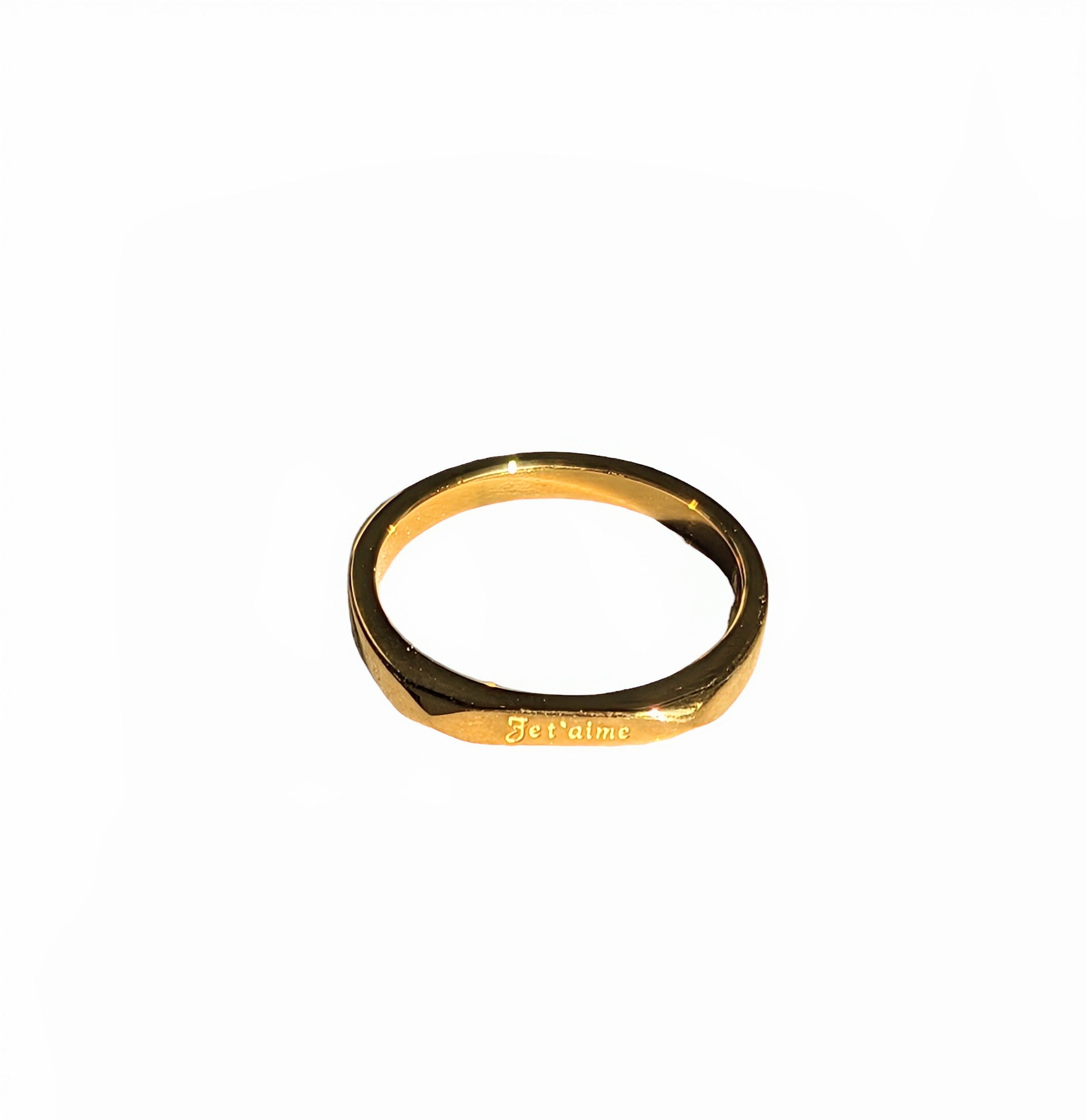 Je t'aime Engraved Gold Geometric Ring