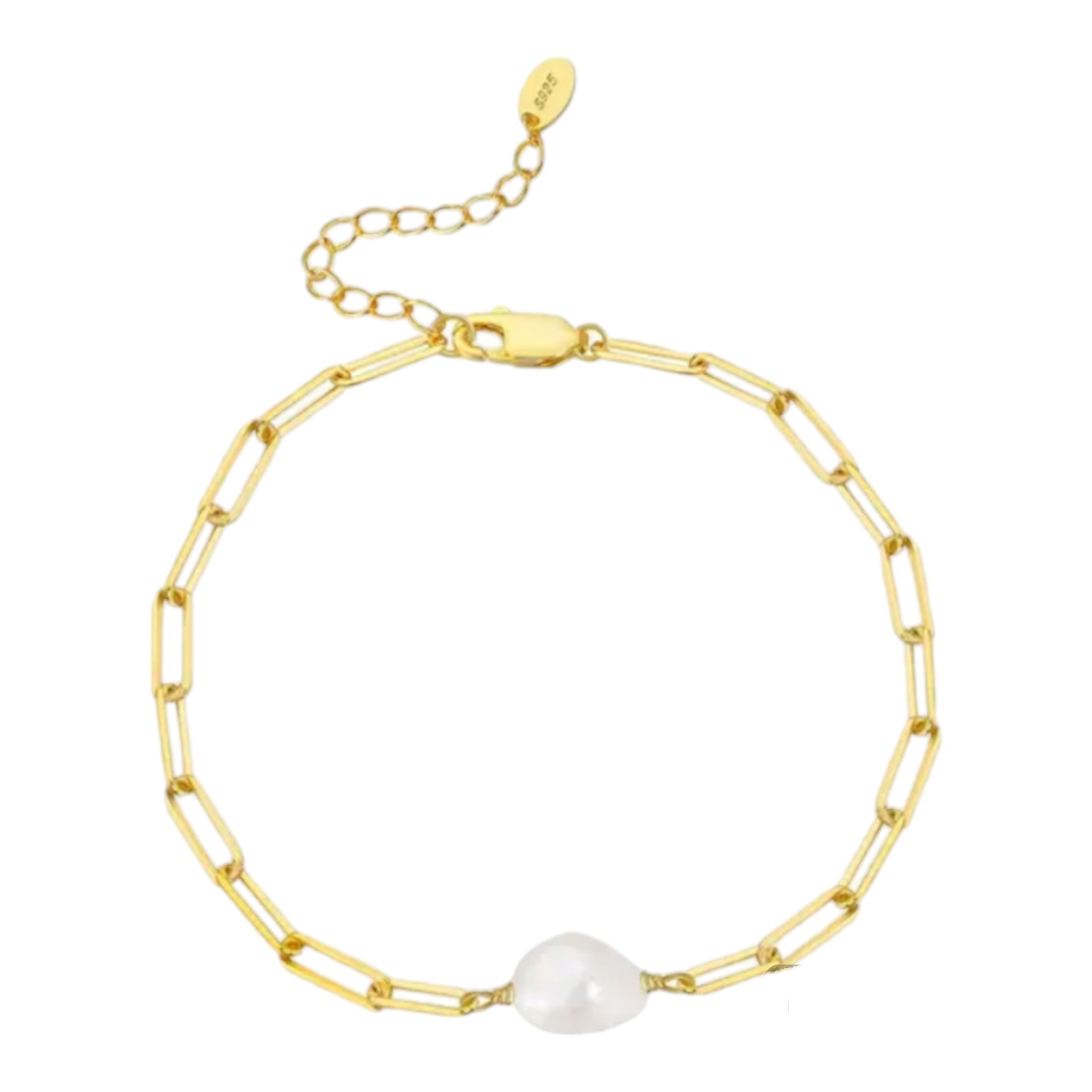 Celine Gold Freshwater Pearl Paperclip Bracelet