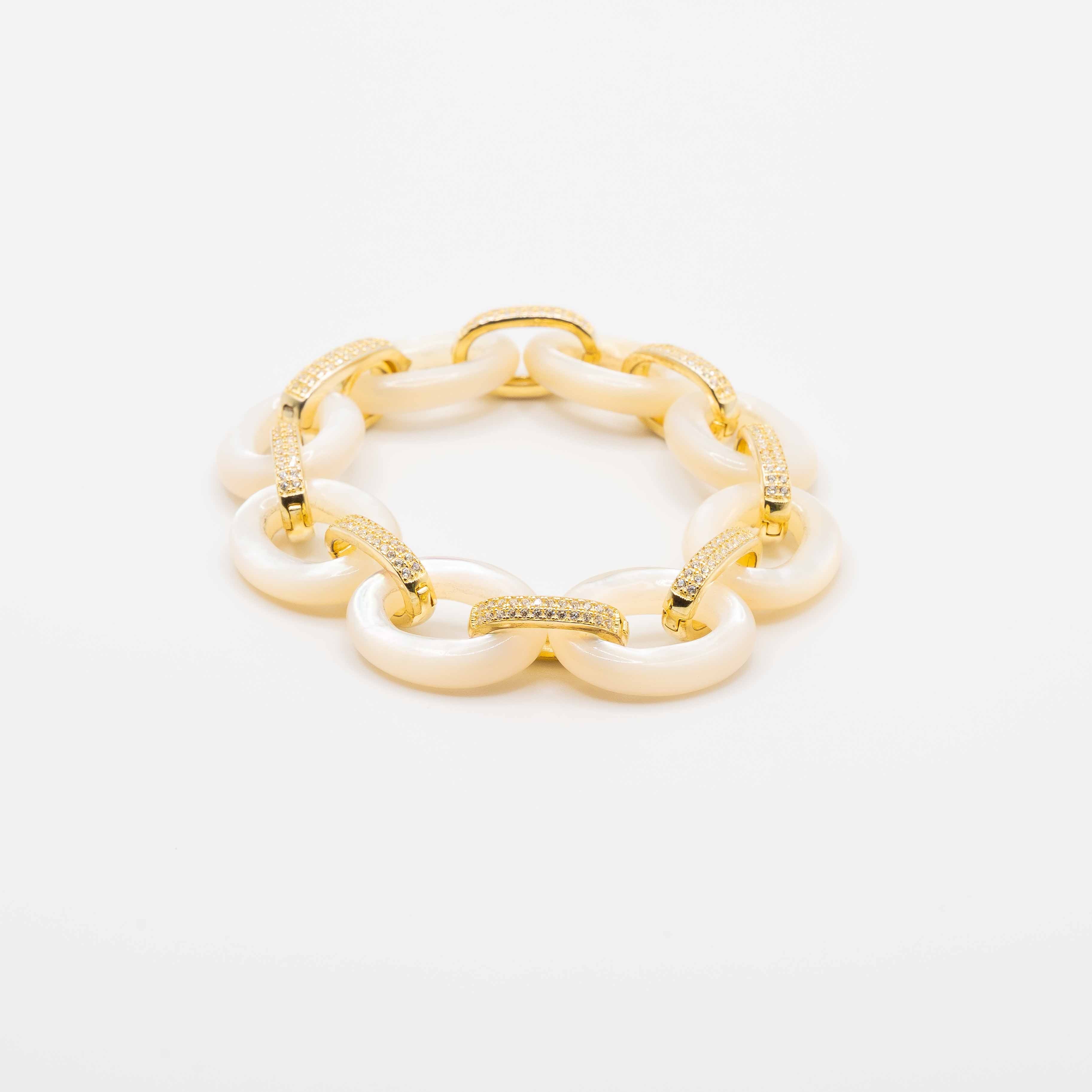 Jacqueline Gold Pave Mop Chain Bracelet