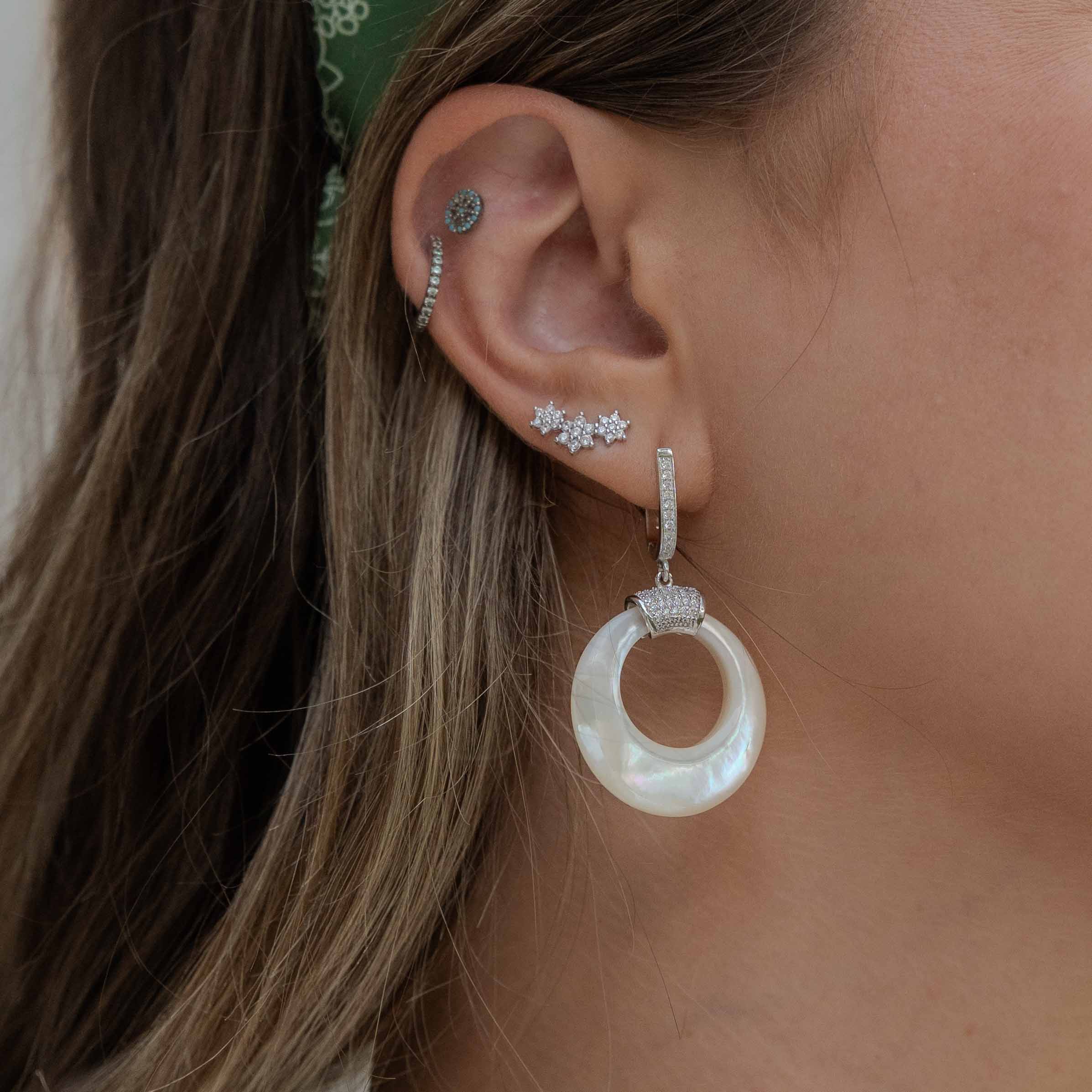 Tate Silver (Scalloped) Mop Circle Drop Earrings
