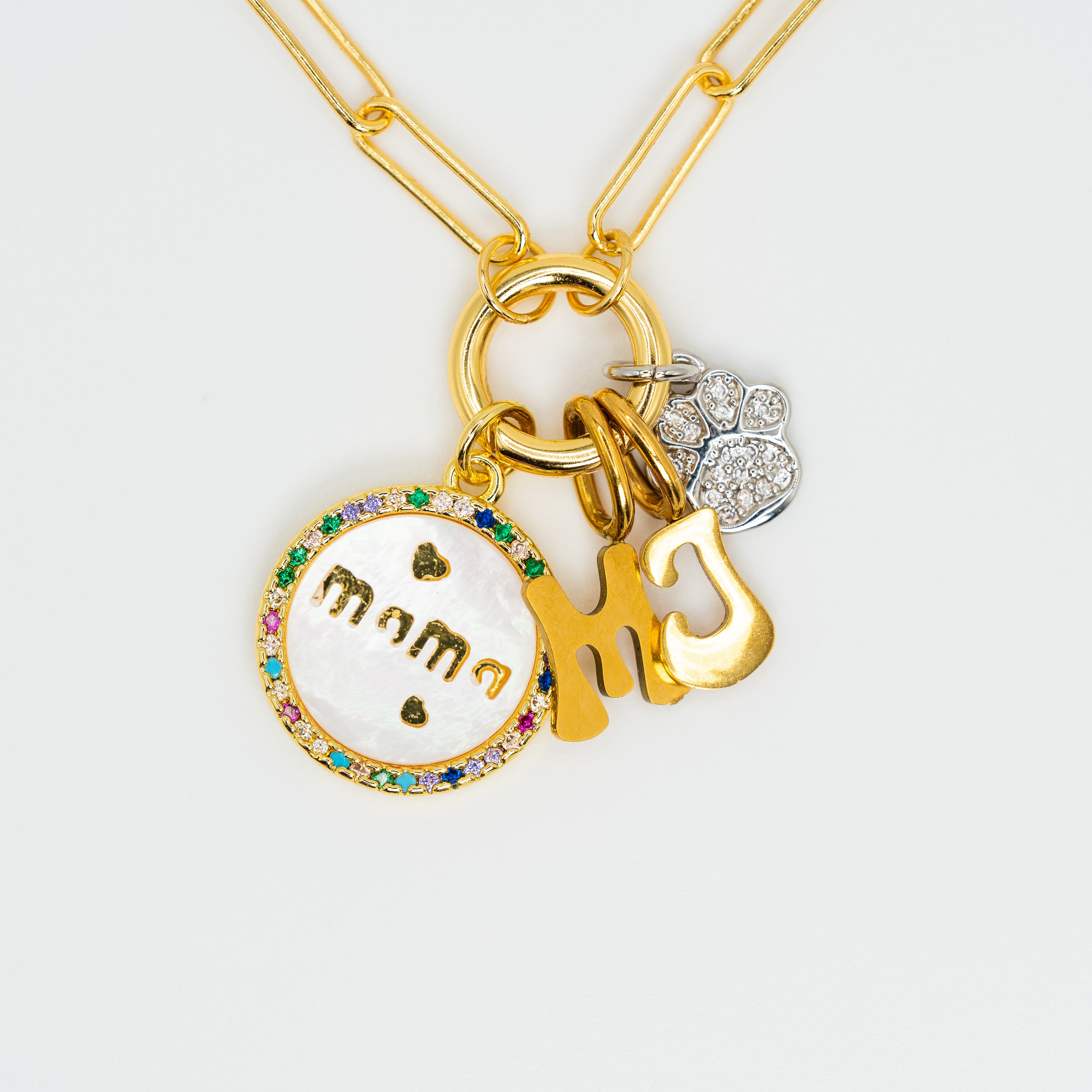 Mama Gold Micropave Colored Gemstone Charm