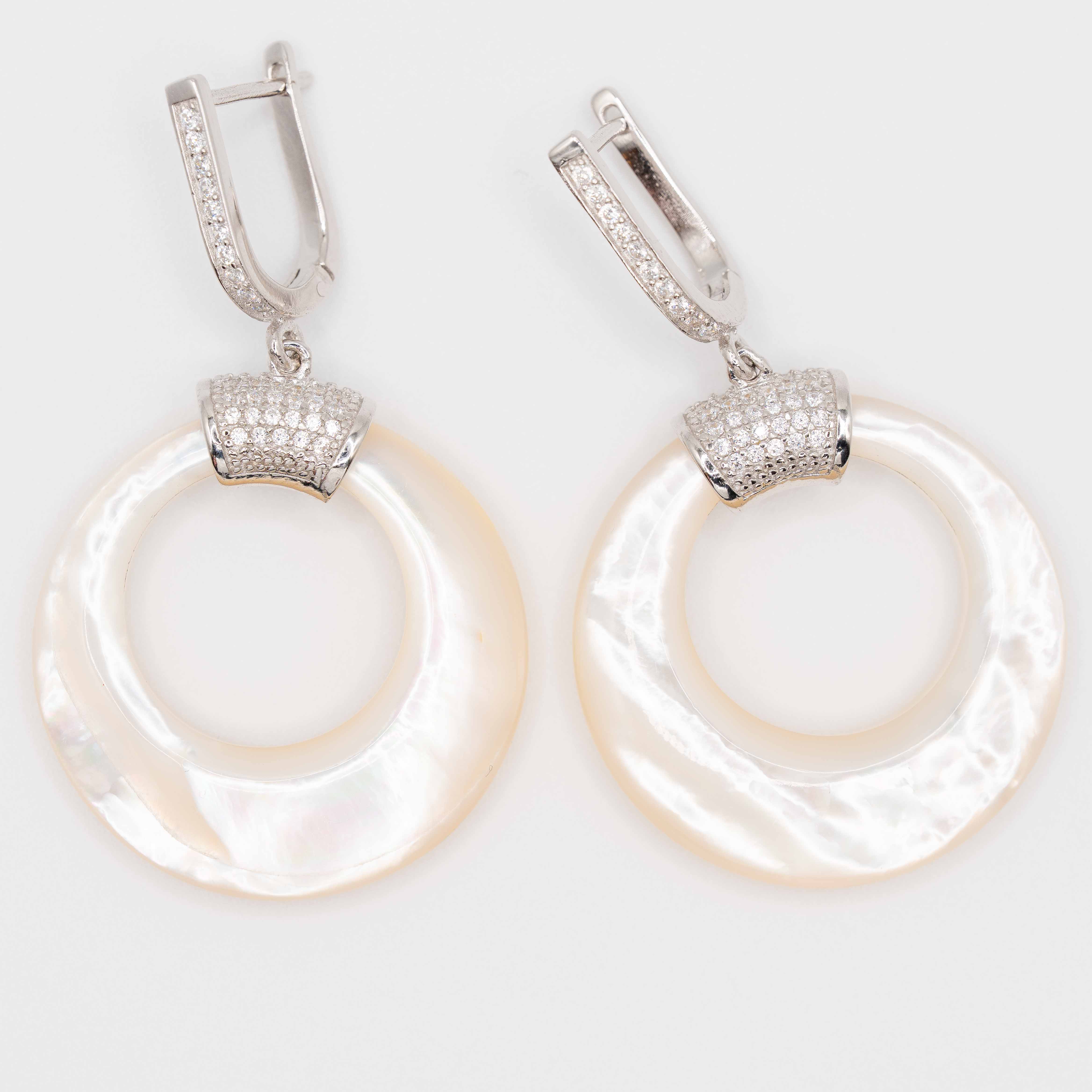 Tate Silver (Scalloped) Mop Circle Drop Earrings